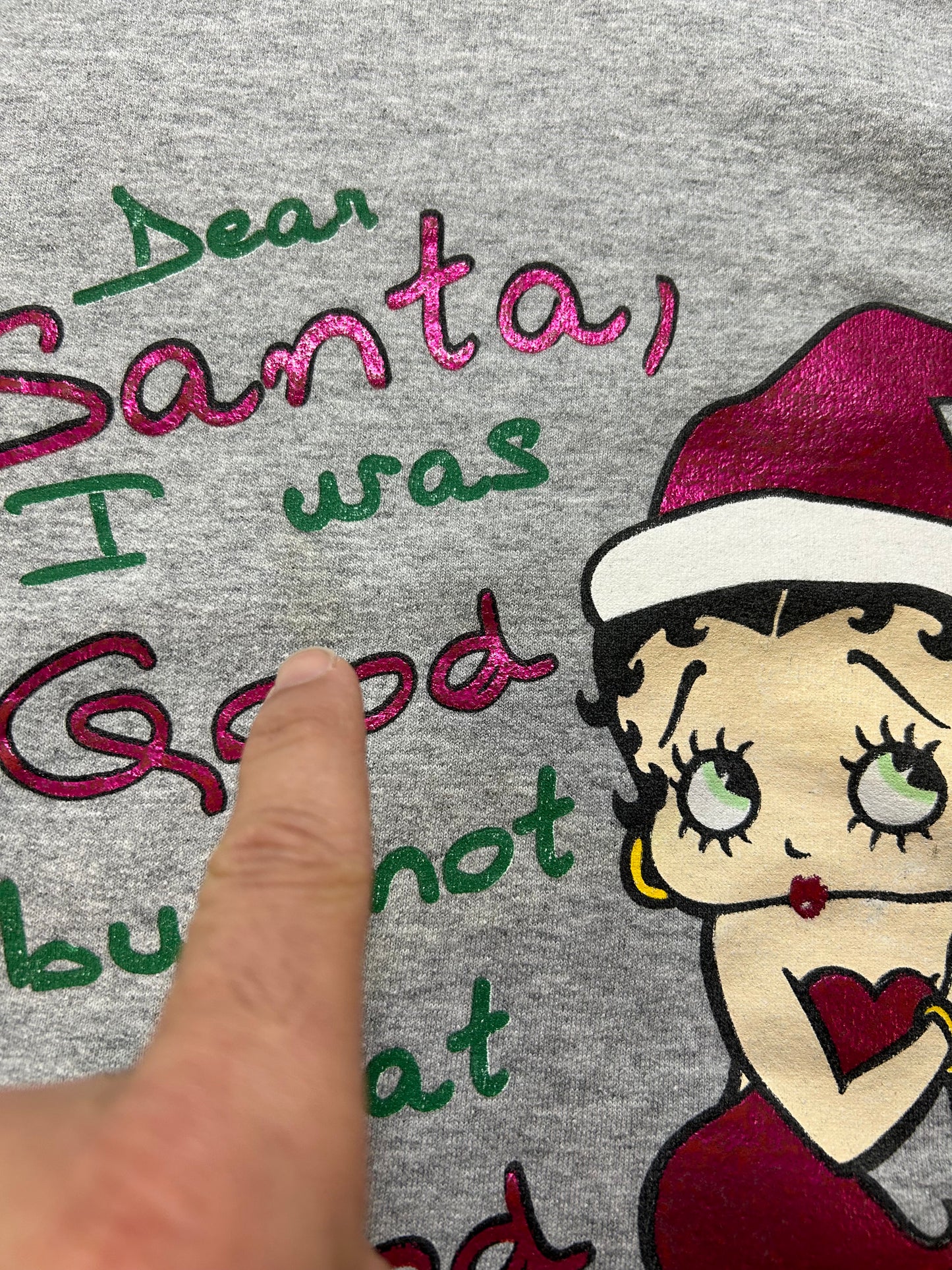 Vintage 2004 Betty Boop Dear Santa Christmas Holiday Crewneck Sweatshirt Large/Medium Fit 23.25x27.25 Inches As Is