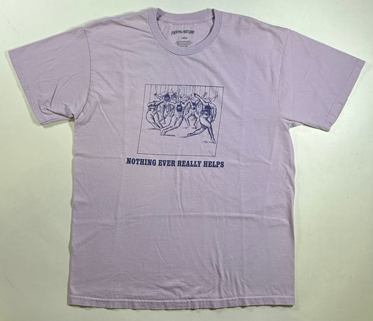 FA FuckingAwesome Nothing Ever Really Helps Skateboard Graphic Skate Tee Large 21.25x29 Inches Light Purple