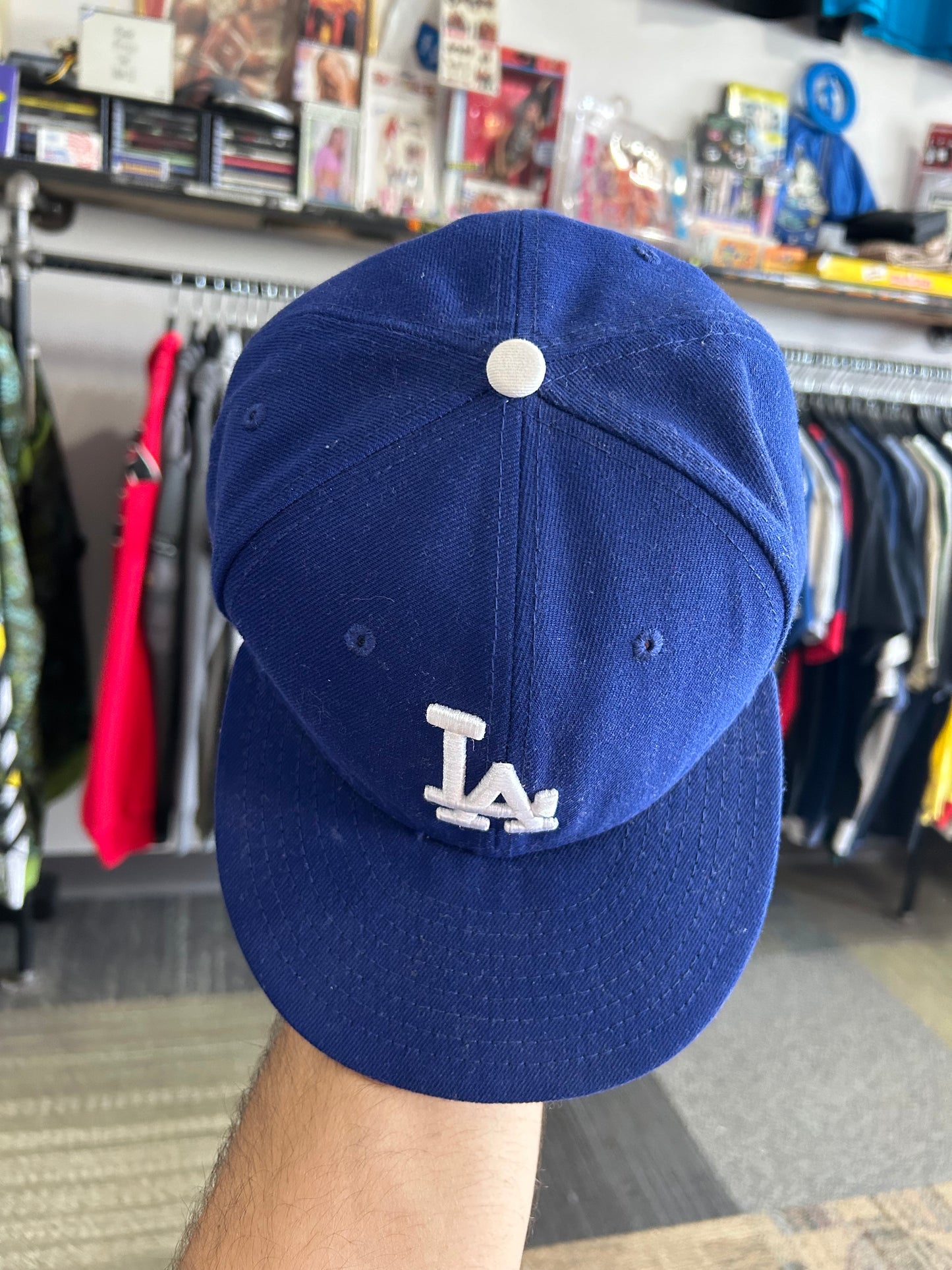 Los Angeles Dogers NewEra Hat Fitted Cap Adult Size 7 1/4 Blue LA Logo Polyester China