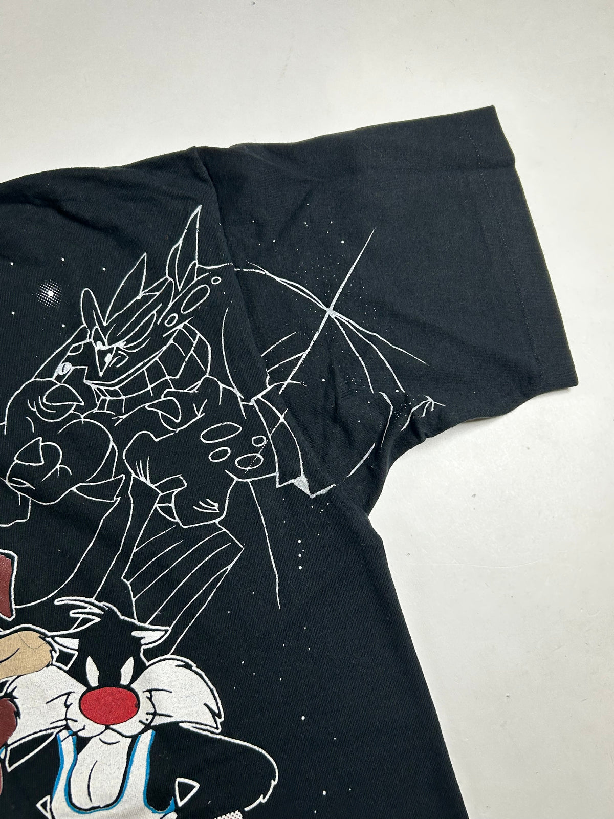 Vintage Space Jam Movie Promo Tee 1996 Freeze Looney Tunes All Over Print Rare L/XL Fit  23.25x28.25 Inches