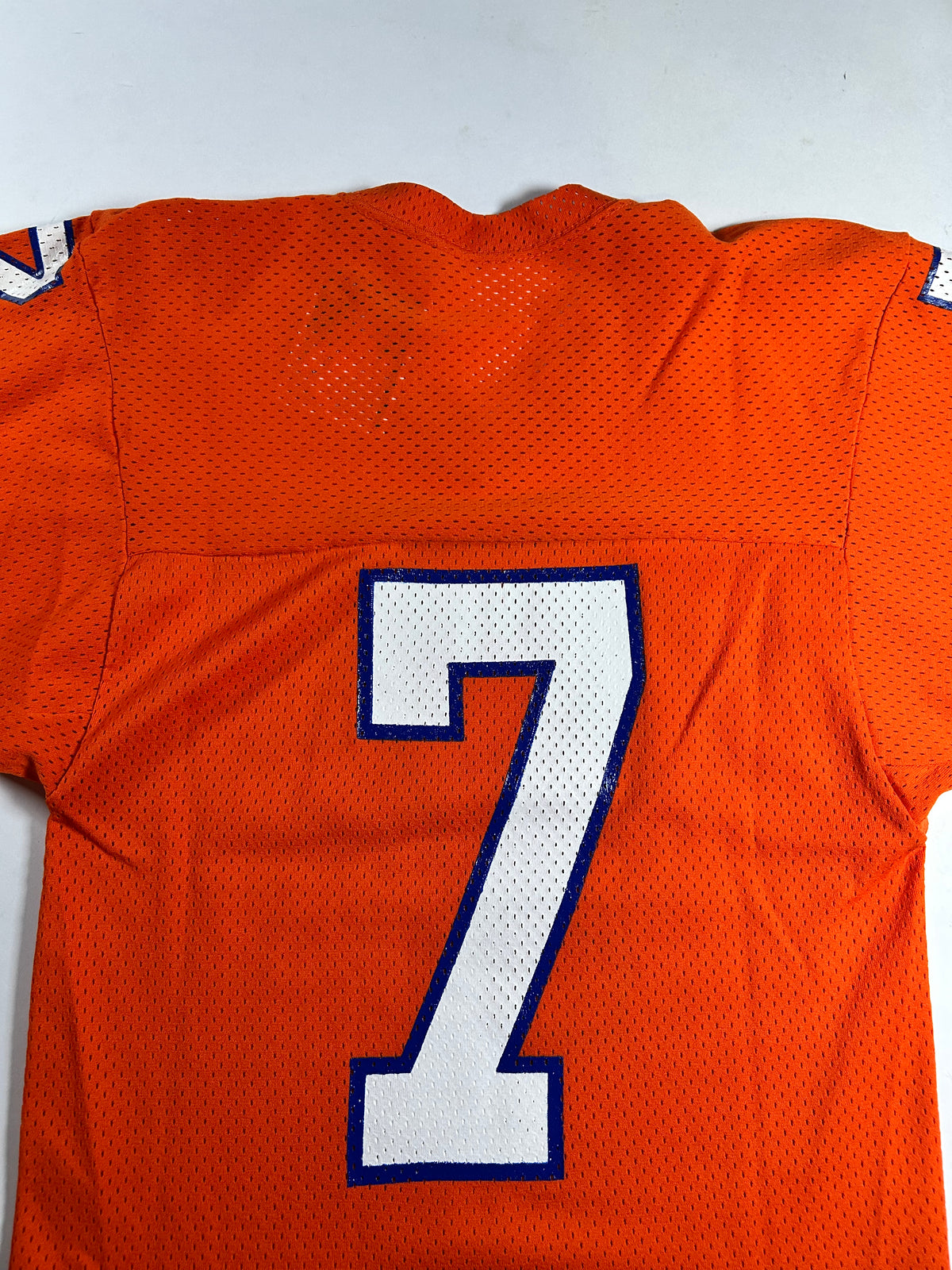 Vintage 80s Sand Knit Denver Broncos John Elway NFL Orange Jersey USA Small 17.5x30 Inches