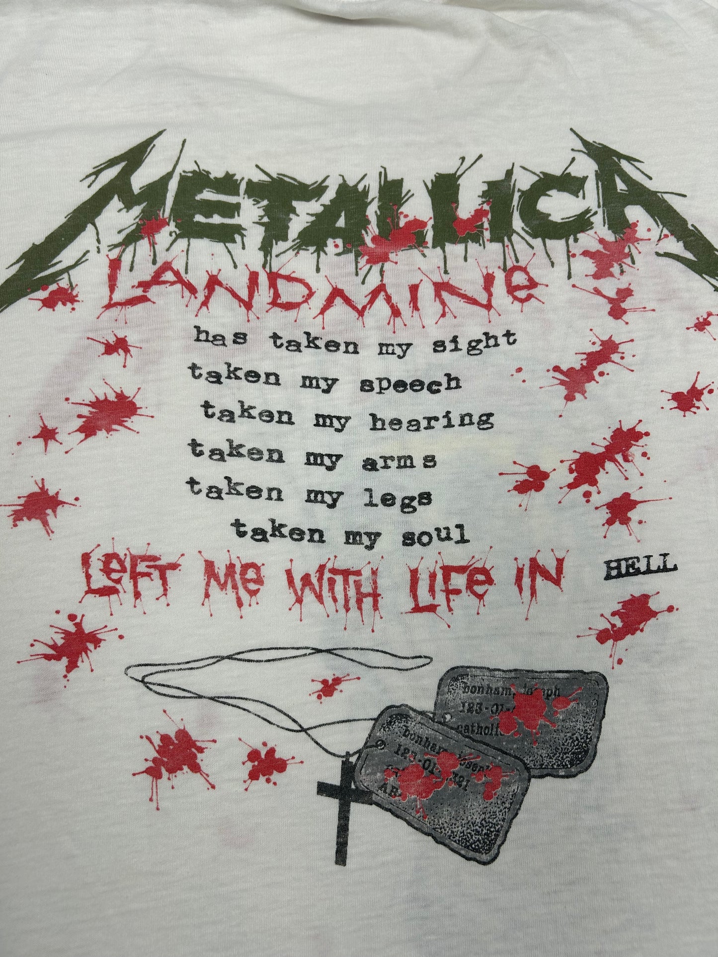 Vintage 1989 Metallica One Landmine Left Me With Life In Hell Pushead Band Music Tee 22x25 M/L Fit