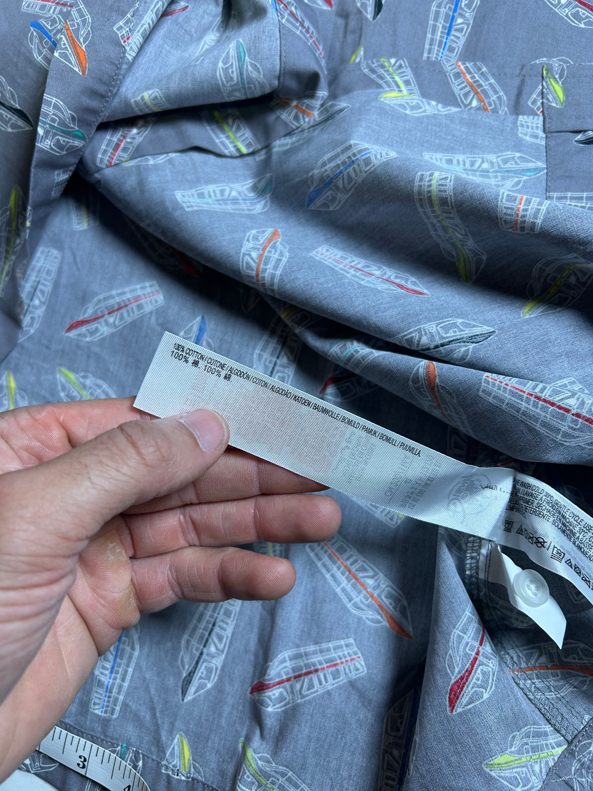 Disney Parks Men's Monorail Trains All Over Button Down Short Sleeve Shirt XL 25.5x30.5 Inches.