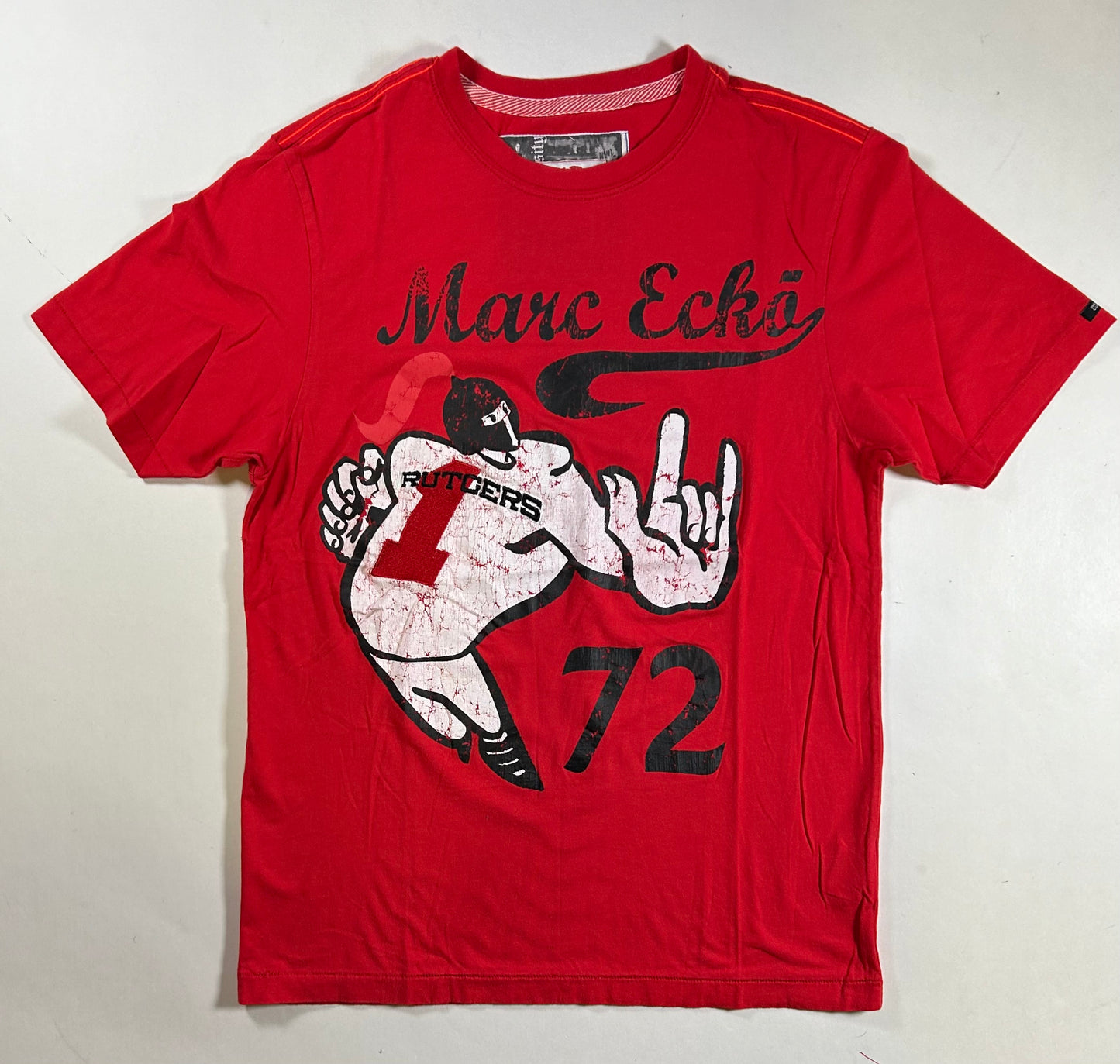 Vintage Eckō Marc Echō Cut & Sew Rutgers University Street Alchemists Football Tee Medium Fit 19.75x28 Inches Red