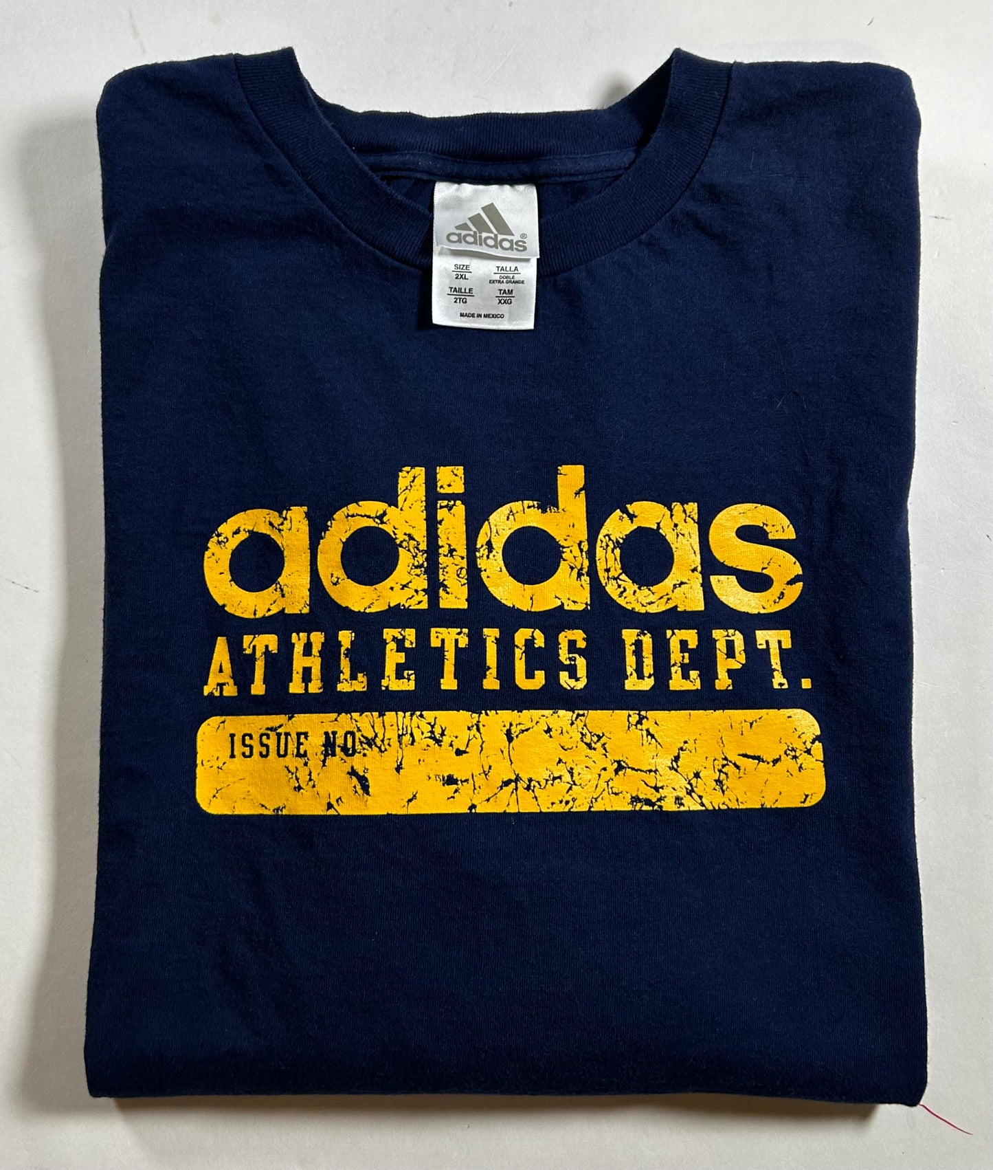 Vintage 00s Adidas Athletic Dept. Issue No. Tee 2XL 27x31 Inches Navy/Gold