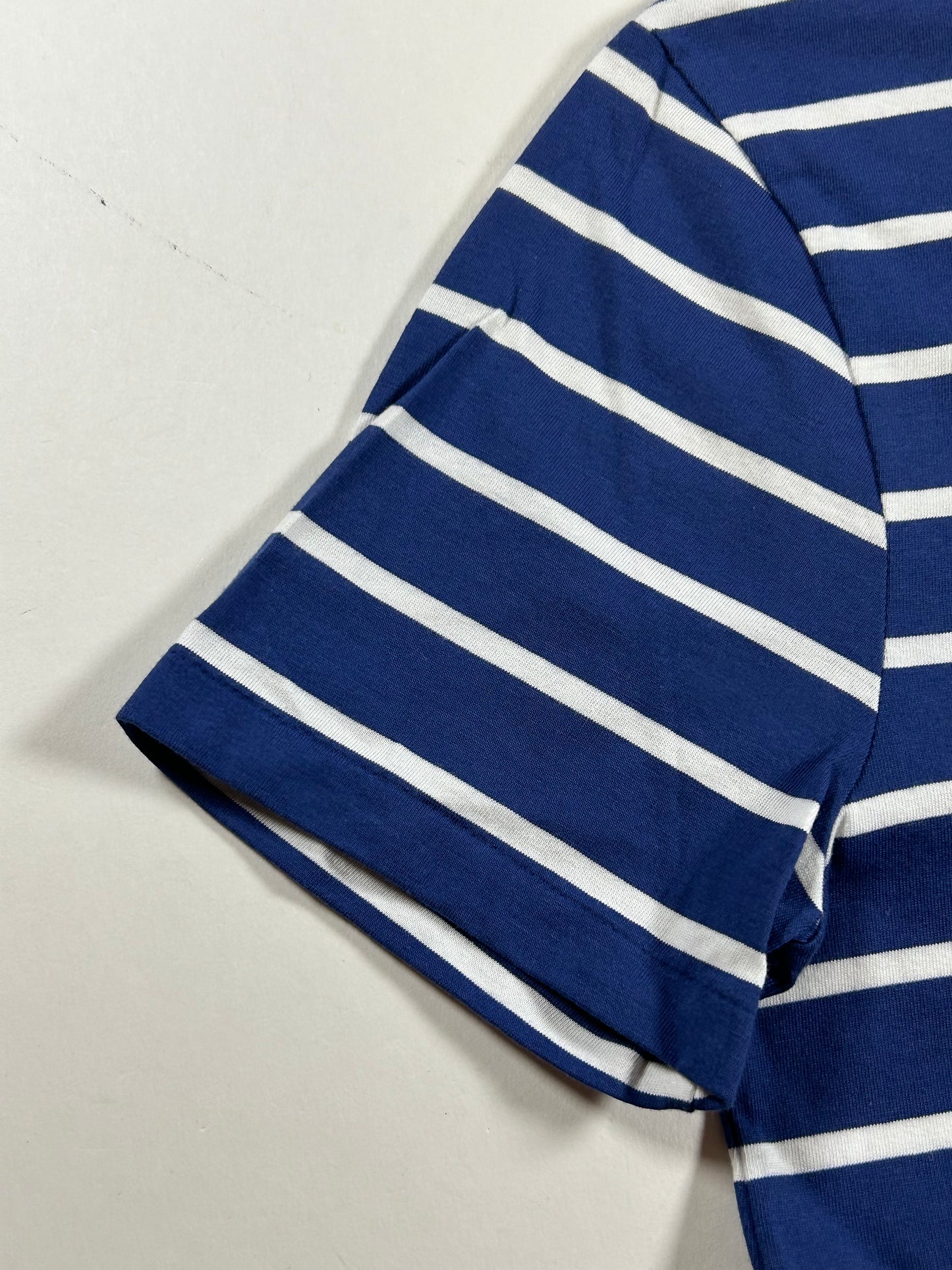 Polo Ralph Lauren T-shirt Custom Slim Blue White Pony Striped Short Sleeve Medium 19.75x27 Inches