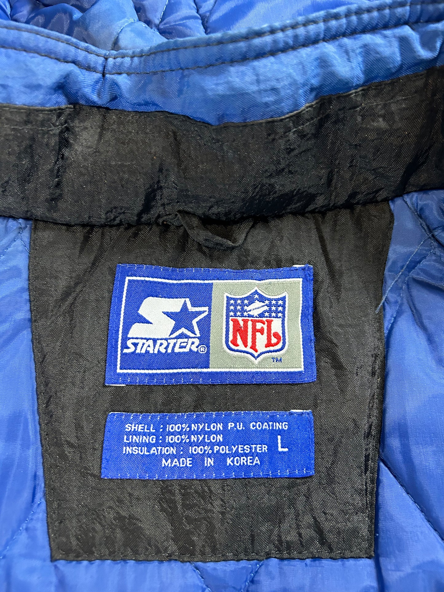 Vintage 90s Starter New York Giants Jacket Zip Puffer Quilted Jacket Large Can Fit XL 27x29.25 Inches NYG