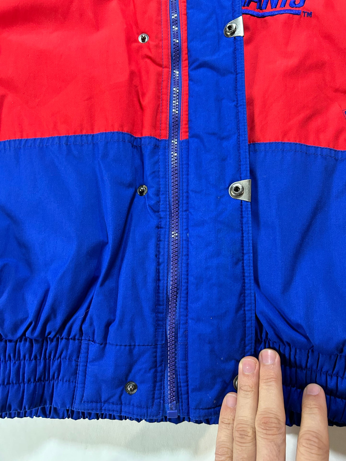 Vintage New York Giants NFL Puffer Packable Hood Jacket Large 25.75x29 Inches