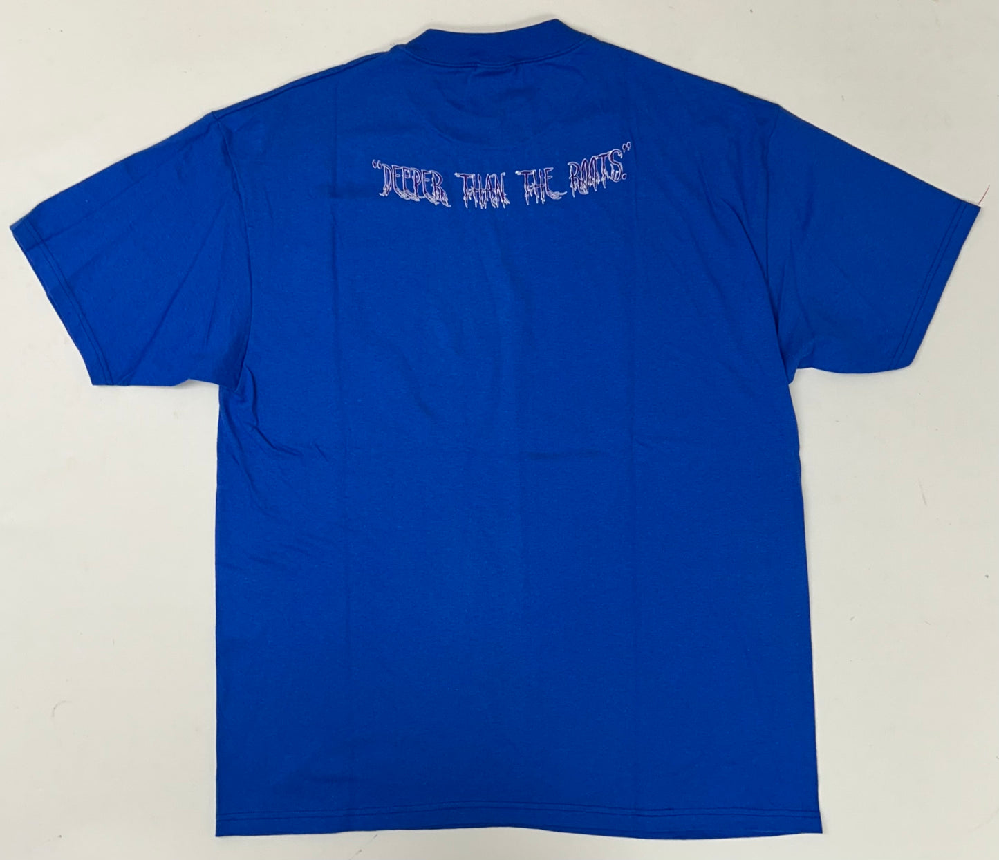 Edgewood NJ first edition “Deeper Than The Roots.” Tee XL 23.75x31.75 Inches Hanes Beefy-T 100% Cotton USA/Mexico Made Royal Blue