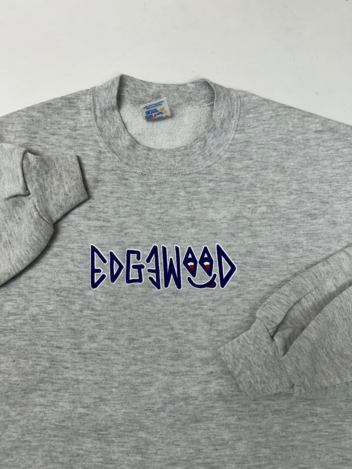 Edgewood New Jersey Deeper Than The Roots Crewneck Sweatshirt Jerzees Tag 50/50 Blend USA Heather Gray Thin Boxy Fit 24.5x25.75 Inches As Is