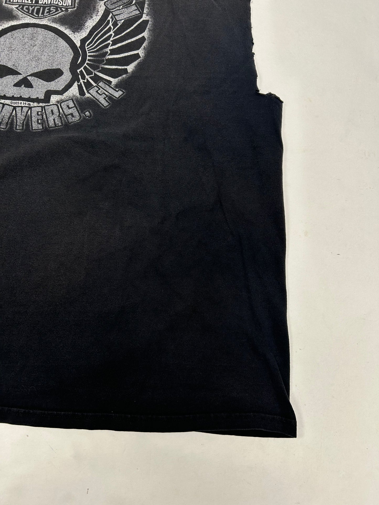 2010s Harley Davidson Motorcycles Six Bend Fort Myers Florida Chopped Sleeveless Tee 3XL 28.25x31.25 Inches As Is Wear & Fading