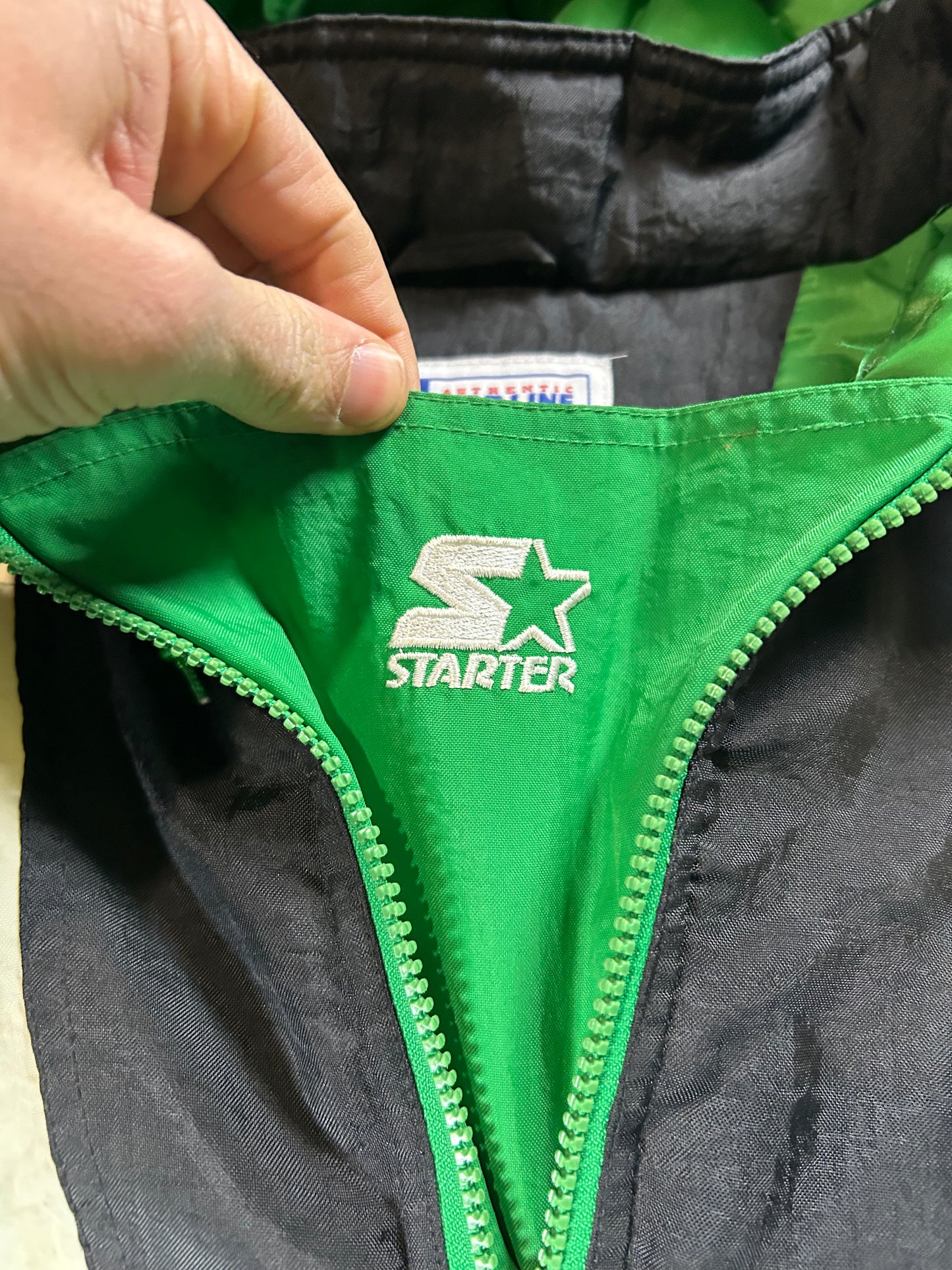 Vintage 90s Starter Authentic Pro Line New York Jets NFL Pouch Pullover Puffer Jacket XL 25.5x29.25 Inches