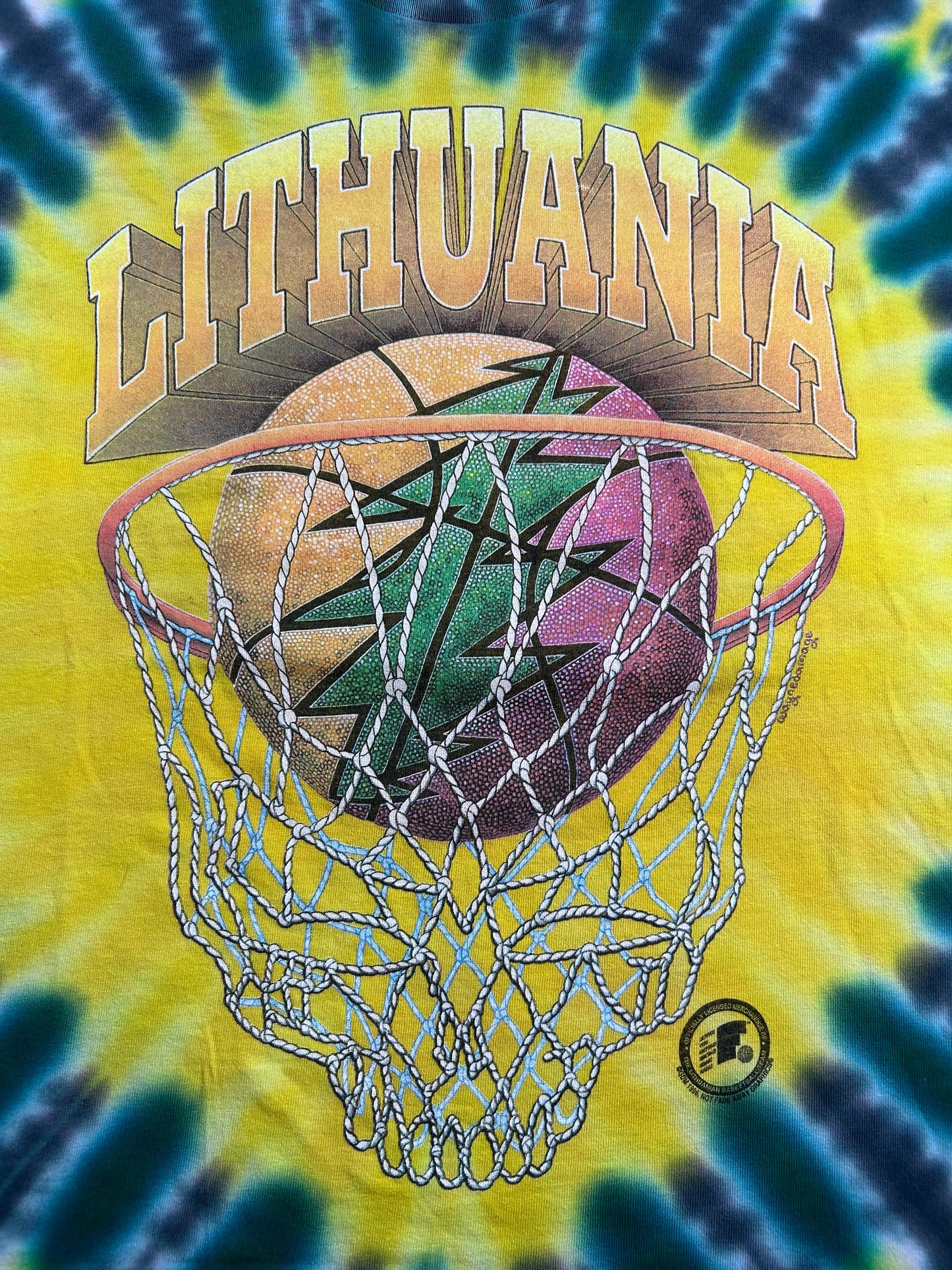 Vintage 1996 Grateful Dead Lithuania Basketball Team Tie Dye Tee USA Large 22.25x29.5 Inches
