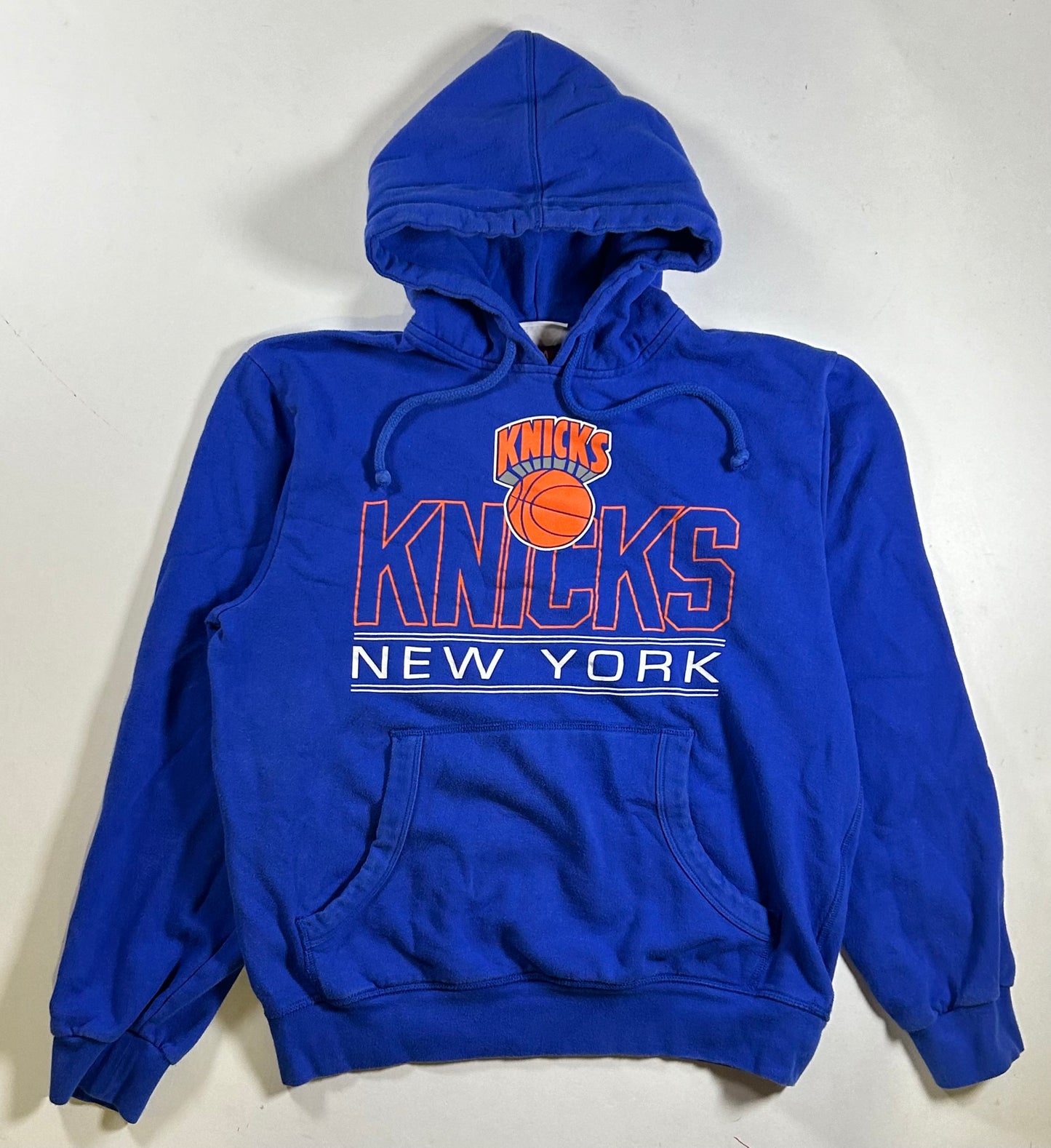 New York Knicks Mitchell & Ness Hoodie Blue Pullover NBA Sweatshirt Medium/Small Fit 23x24.5 Inches As Is 2016
