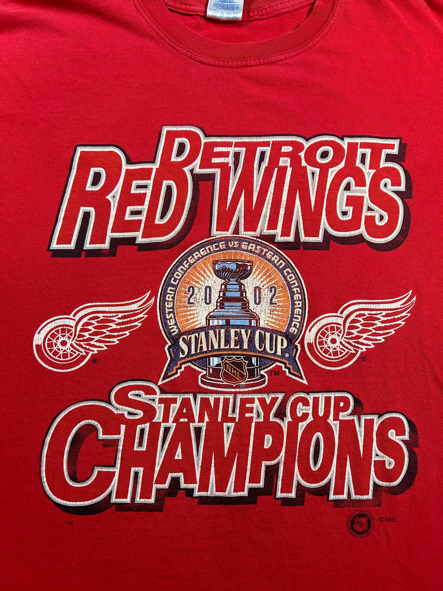 Vintage 2002 Detroit Red Wings NHL Stanley Cup Champions NHL Tee Large Red As Is