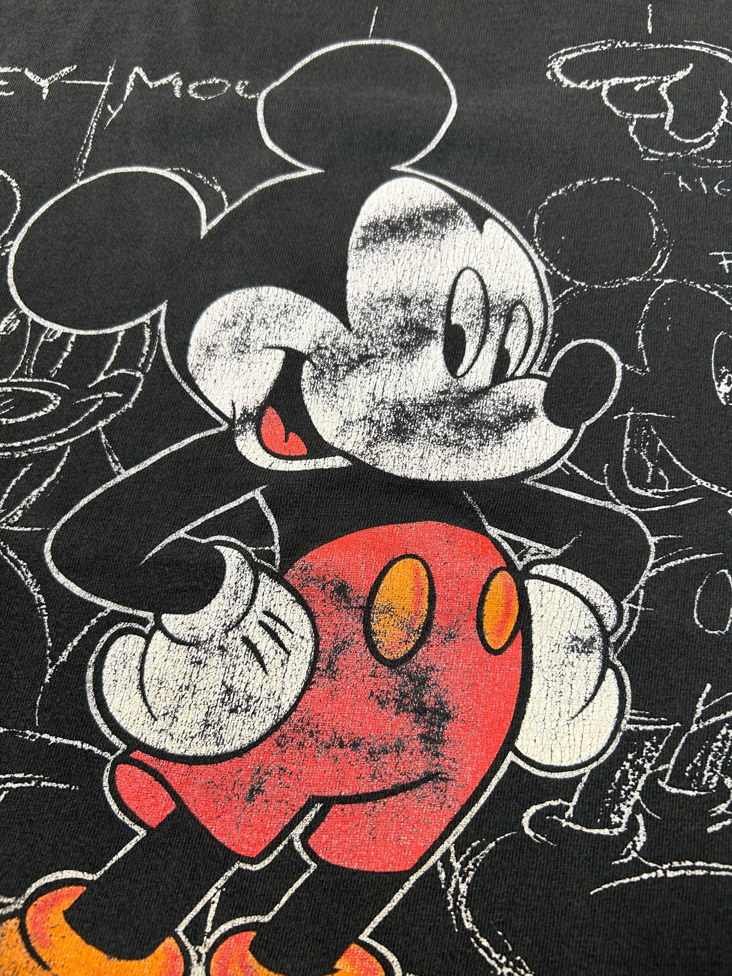 Vintage Mickey Unlimted Jerry Leigh Mickey Mouse Sketch Drawing Tee Worn In Faded As Is Fits XL 24.25x28 Inches