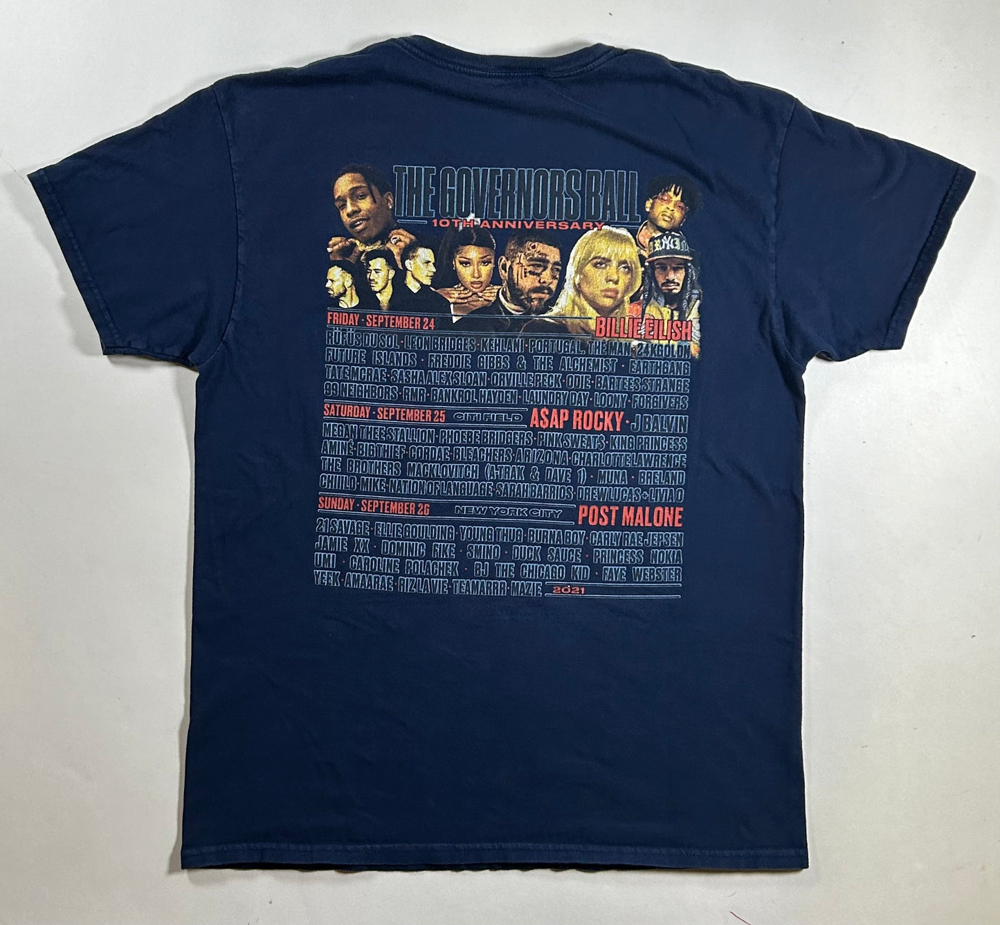 Governors Ball NYC 2021 Tour Shirt Billie Eilish Post Malone A$AP Rocky Medium 20.25x27 Inches