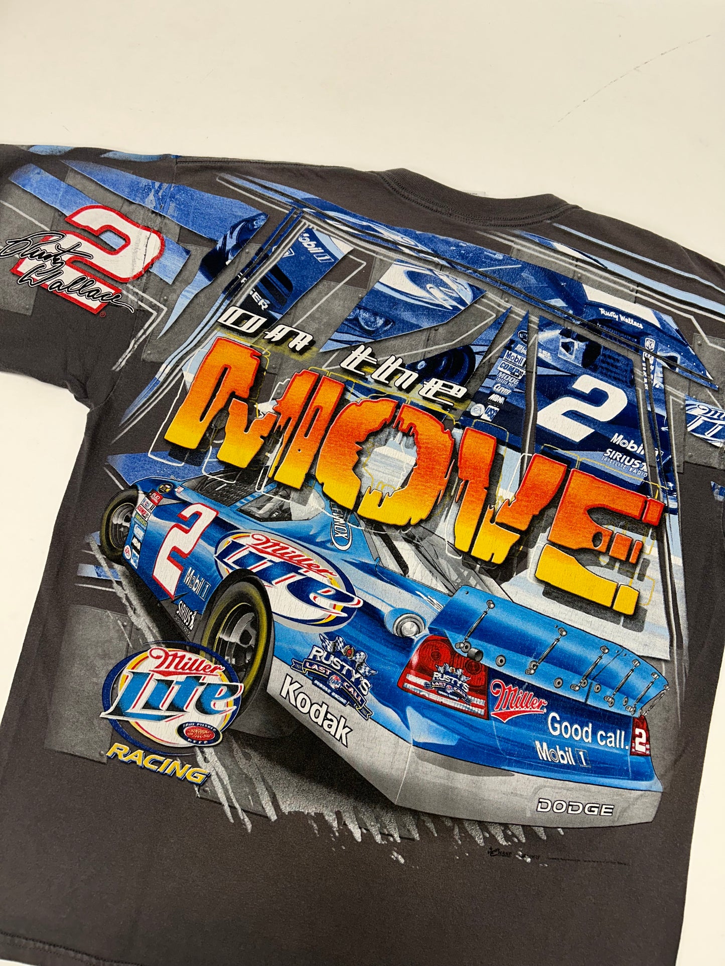Vintage NASCAR Rusty Wallace Rusty’s Last Call All Over Print Shirt Dodge Car XL 24x30 Inches