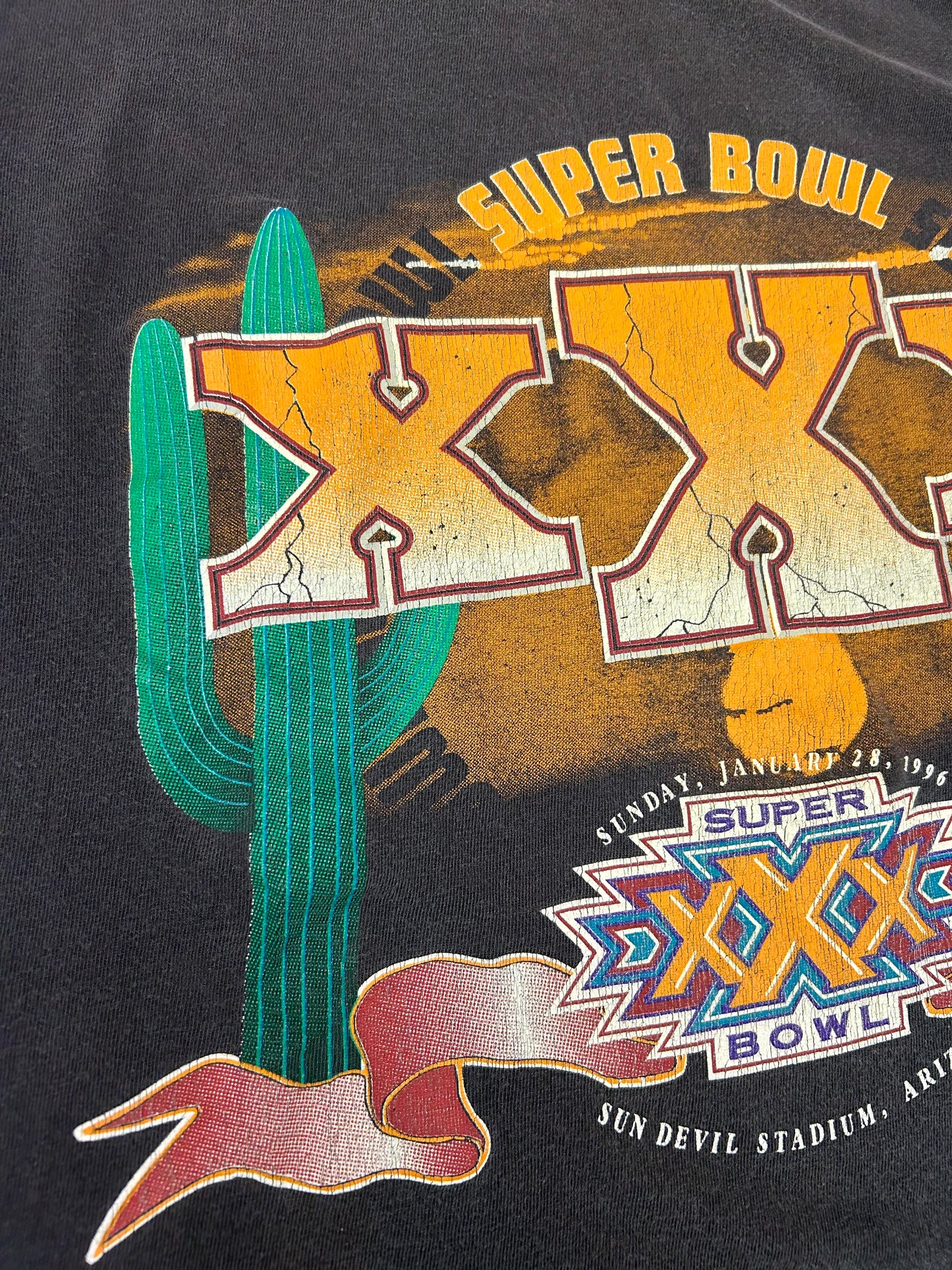 Vintage True-Fan NFL 1996 Super Bowl XXX Tee Worn In As Is XL Boxy 25.5x28 Inches