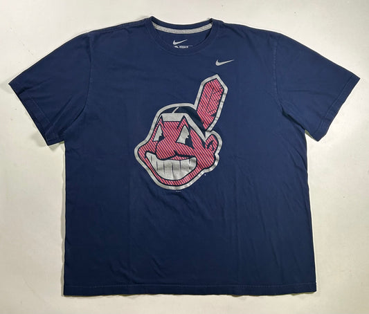 Nike Cleveland Indians Chief Wahoo MLB Shirt Navy 2XL/XL Fit 25.5x28.5 Inches