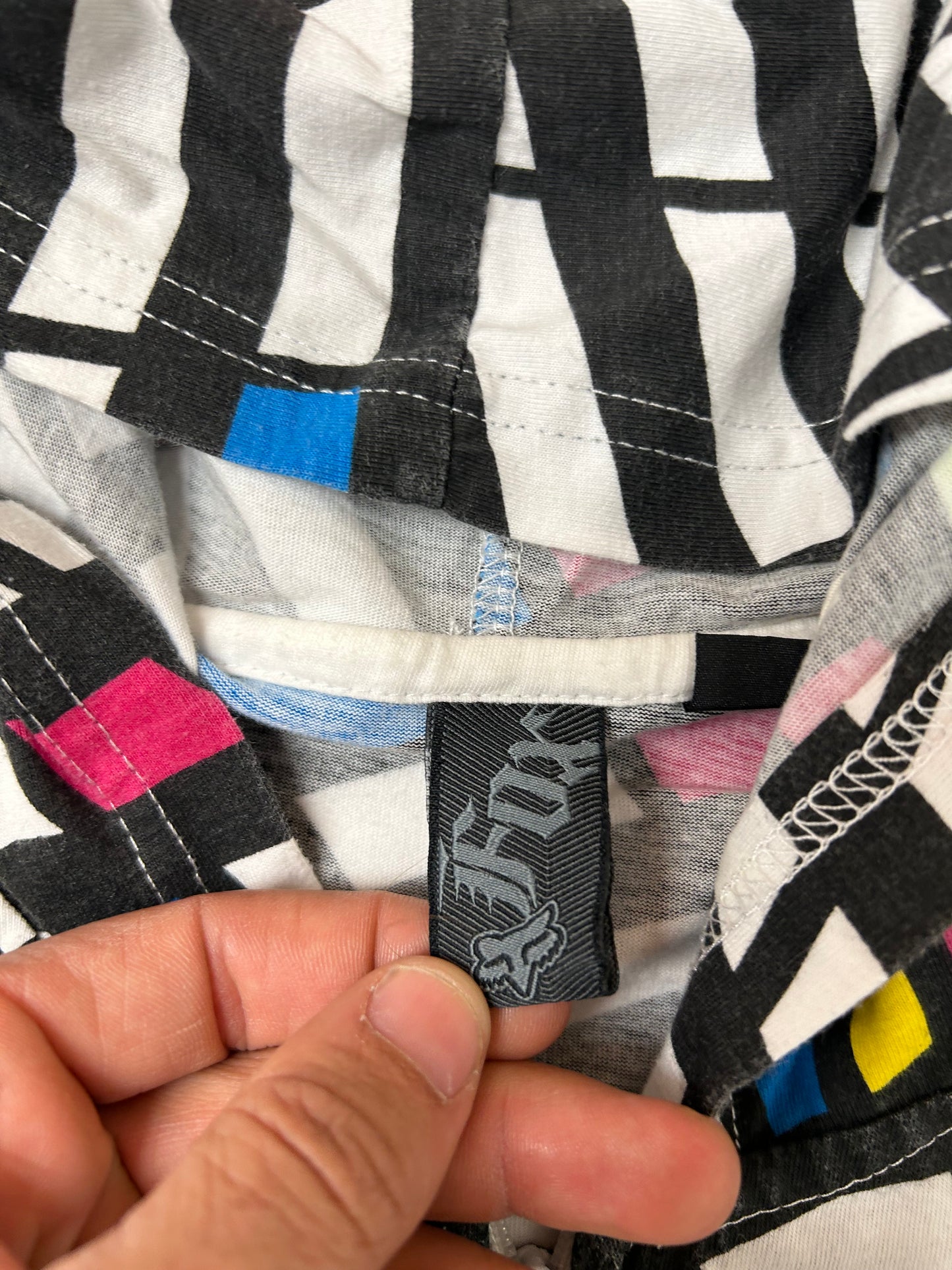 Vintage 00s Fox Racing Motocross Zip Up Abstract Thin Hooded Sweatshirt M/L Fit 22.75x28.75 Inches