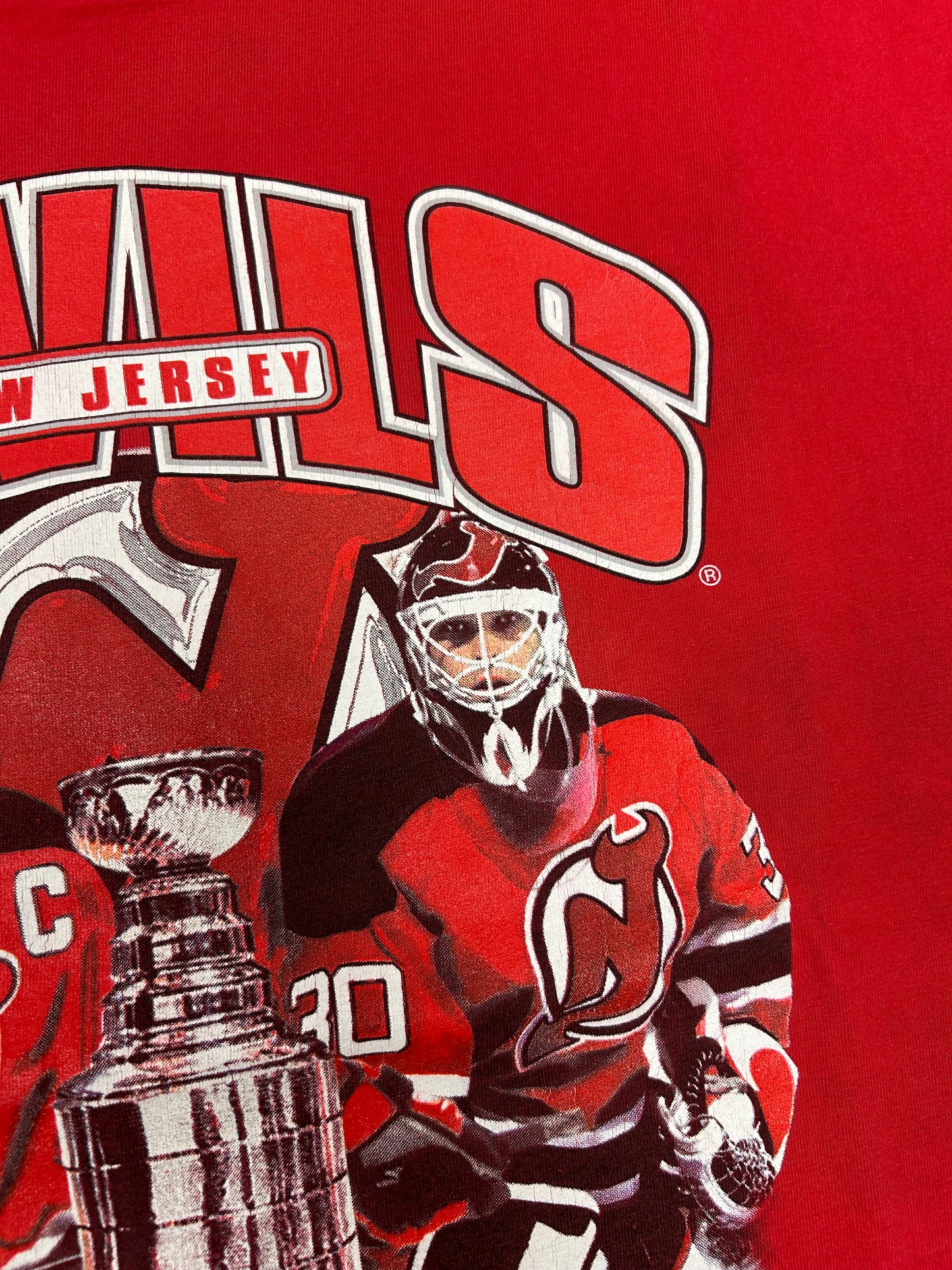 Vintage New Jersey Devils 2000 Stanley Cup Champions Tee Stevens & Brodeur 2XL 25.5x29.5 Inches