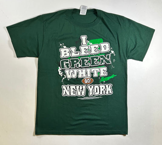 I BLEED GREEN & WHITE Go New York Vintage New York Jets NFL Green T-Shirt Medium 20x27.75 Inches