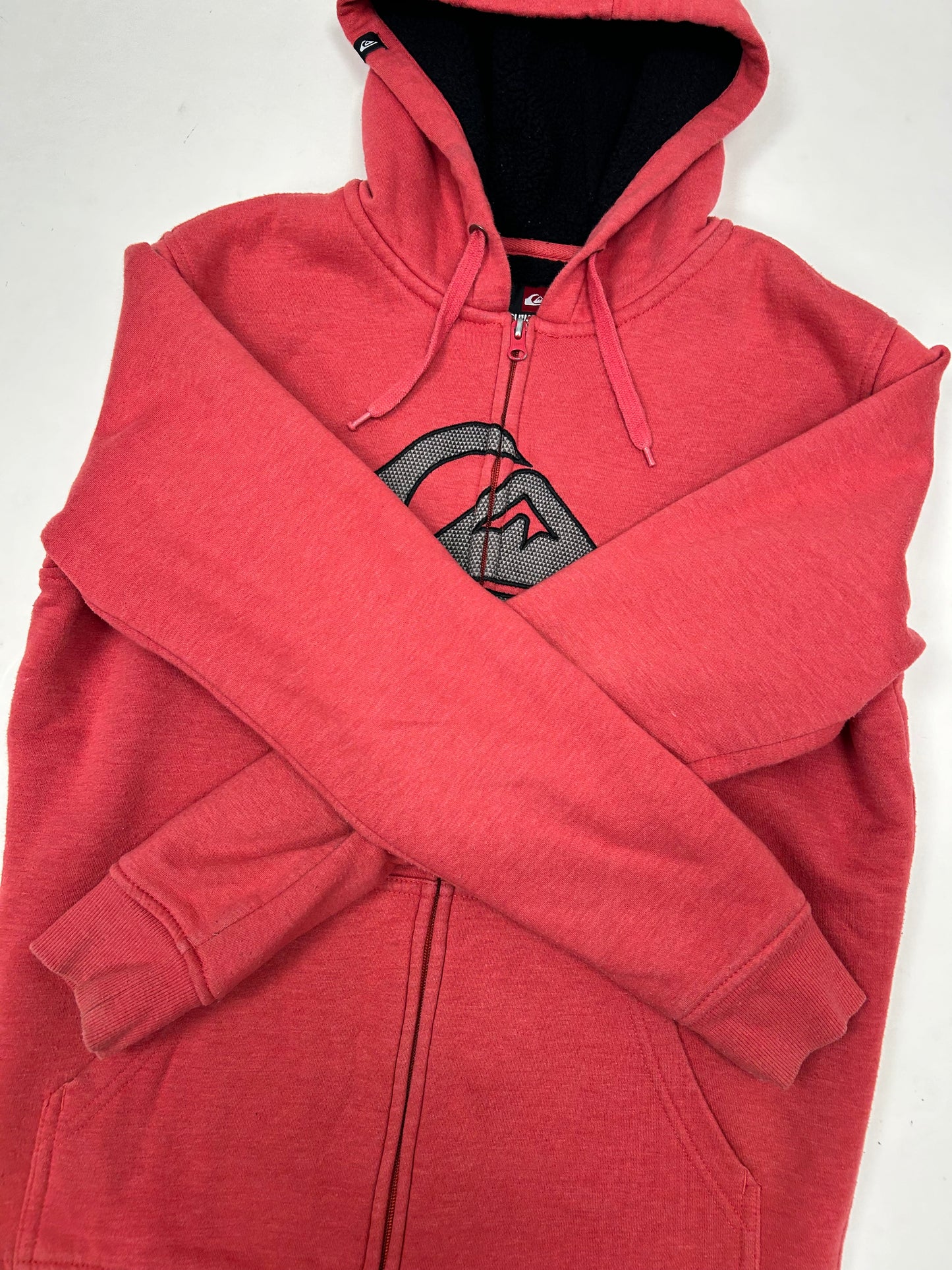 Vintage 00s Quiksilver Boarding Brand Fleece Inside Zip Hoodie Sweatshirt Small 22.25x27.75 Inches