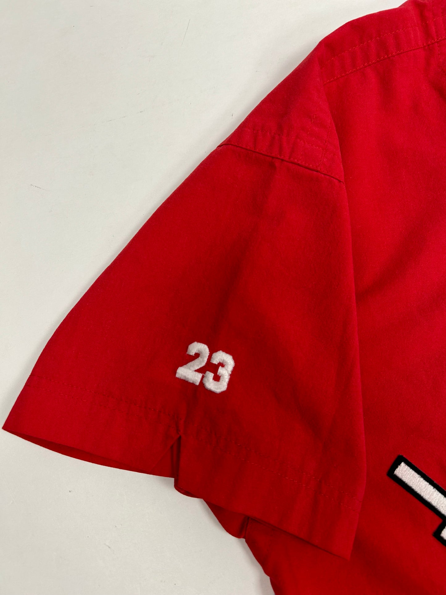 Vintage Nike Air Jordan 'Spellout Logo' Baseball Jersey Red 1991 Rare XL/L Fit