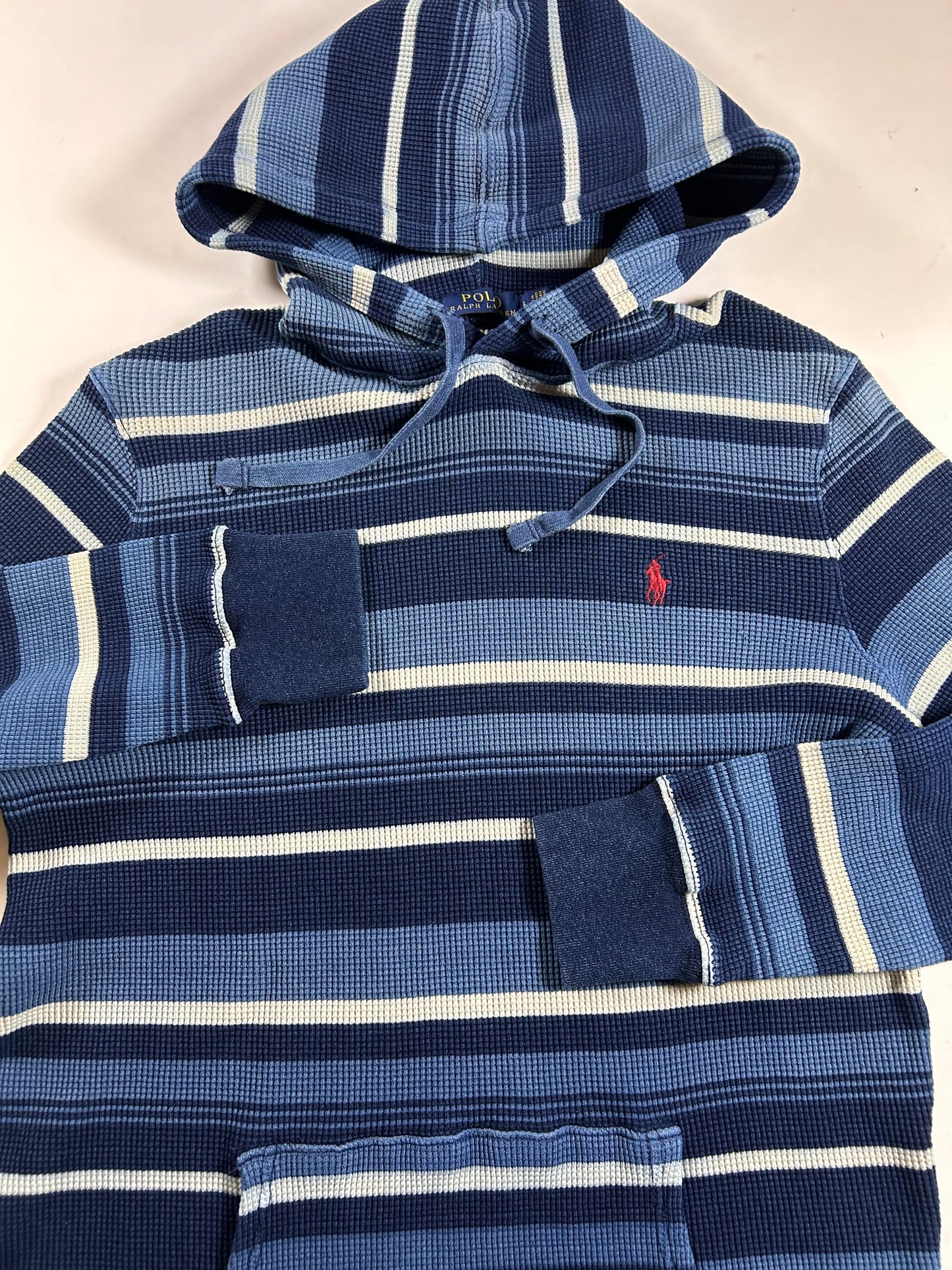 Polo Ralph Lauren Striped Waffle Knit Pullover Hoodie Sweatshirt 20.5x28.5 M/S Fit