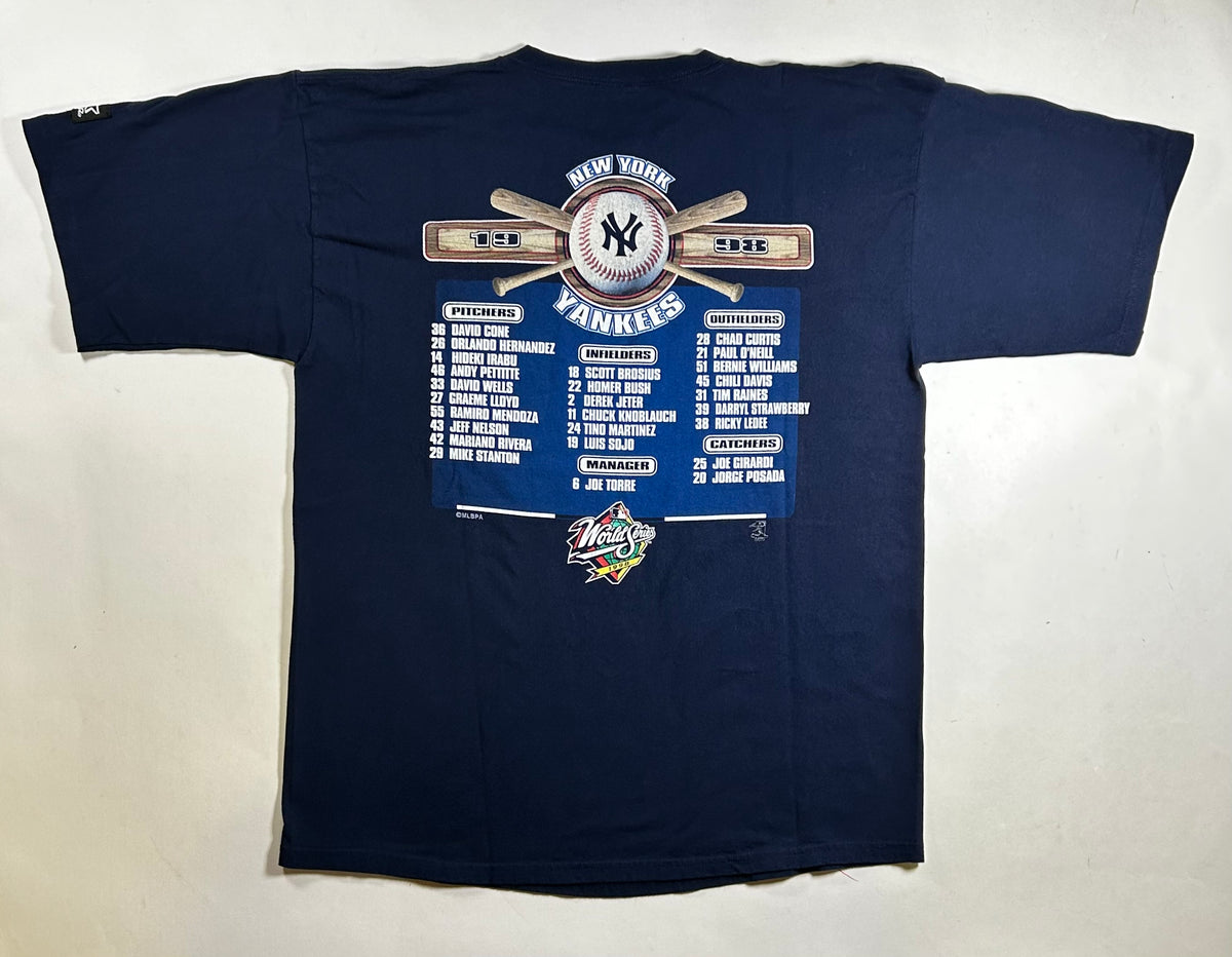 Vintage 1998 New York Yankees World Series Baseball Champions Roster T-Shirt XL 23.75x30.75 Inches