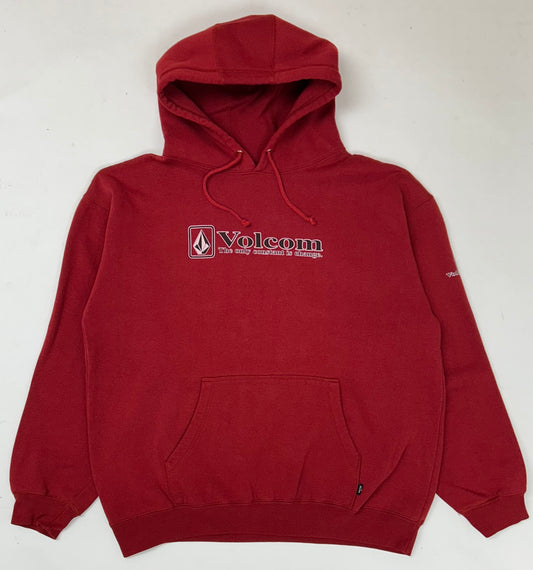 Vintage Volcom Stone The Only Constant Is Change Skate Surf Brand Hooded Sweatshirt Large 25.5x28.25 Inches Maroon