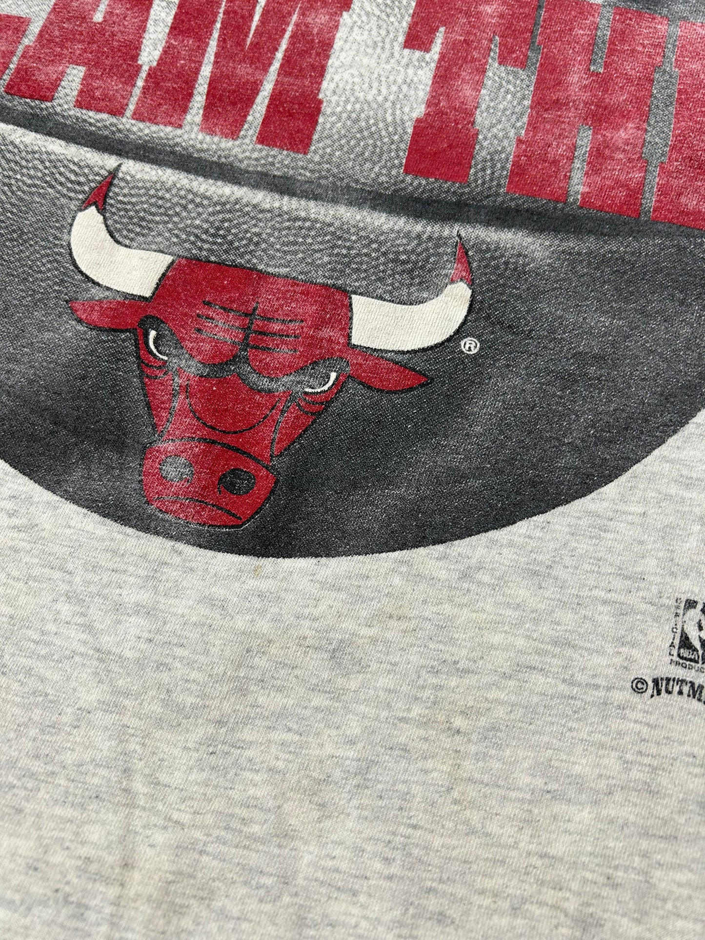 Vintage 90s Nutmeg Mills Chicago Bulls Slam This NBA Tee Gray L/XL 22.5x29 Inches Gray Worn As Is Has Wear & Stains