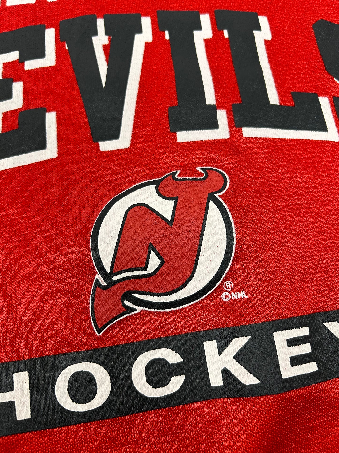 Vintage MightyMac Sports New Jersey Devils Jersey Style Shirt Tagged Youth XL Fits Adult Small 21.5x27 Inches