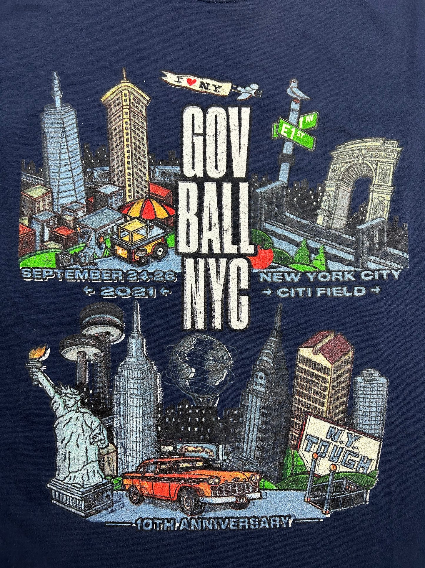 Governors Ball NYC 2021 Tour Shirt Billie Eilish Post Malone A$AP Rocky Medium 20.25x27 Inches