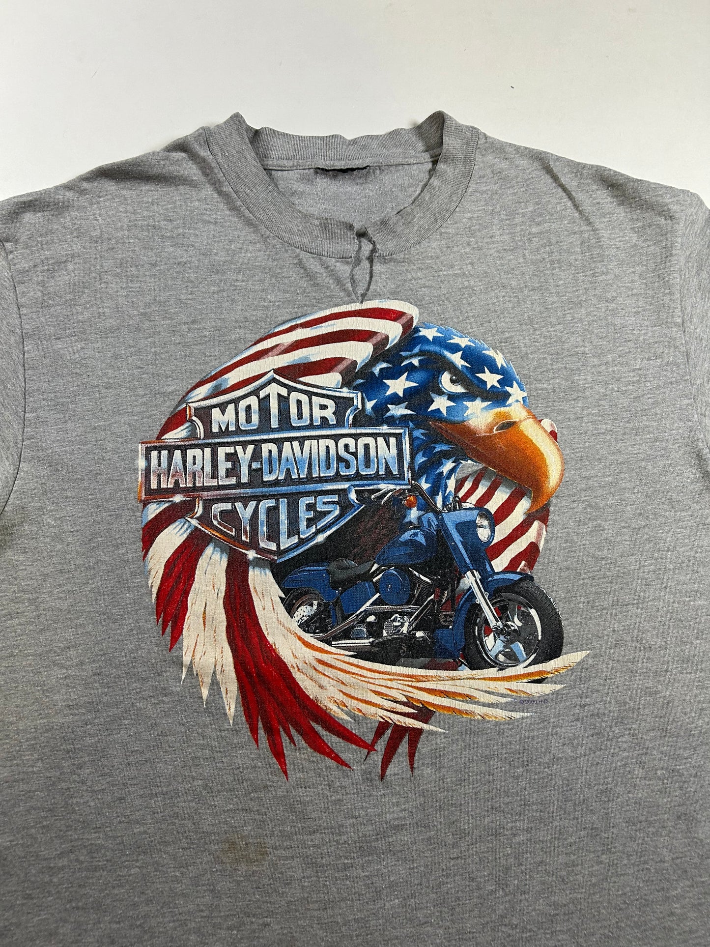 Vintage 2000s Harley Davidson Motorcycles Kosco Kinnelon, NJ American Eagle Tee Large 21.5x29 Inches V-Neck Cut As Is Has Mark