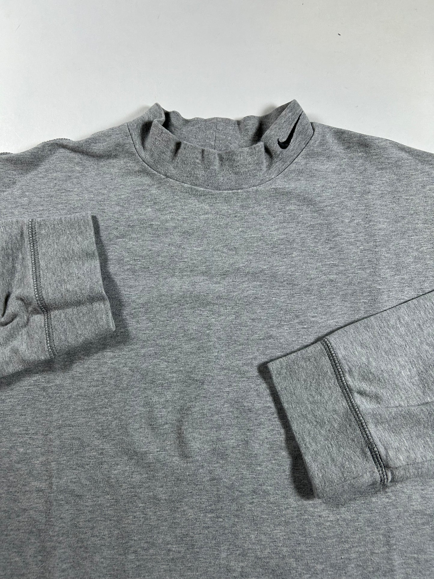 Vintage 00s Nike Swoosh Embroidered Mock Neck Long Sleeve Shirt Small 20.5x24.5 Inches Gray