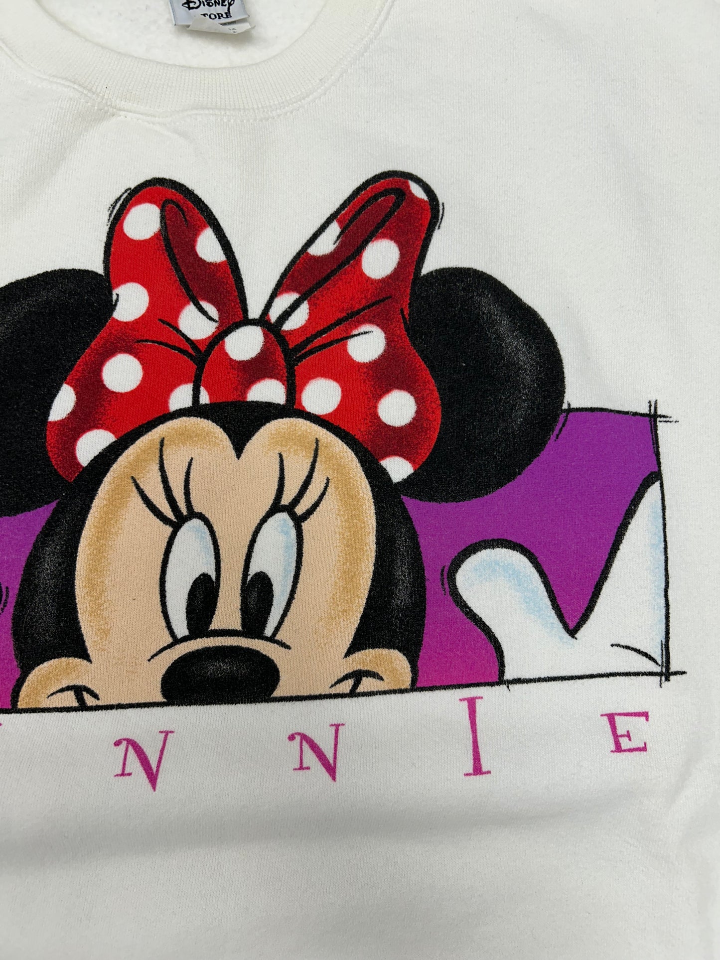 Vintage Disney Minnie Mouse Box Logo Crewneck Sweatshirt The Disney Store 90s Tagged XL 27x28.75 Inches