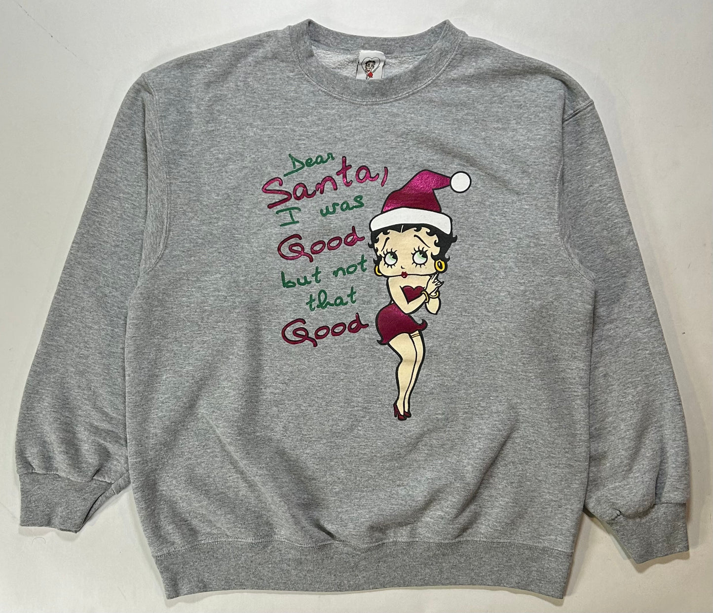 Vintage 2004 Betty Boop Dear Santa Christmas Holiday Crewneck Sweatshirt Large/Medium Fit 23.25x27.25 Inches As Is
