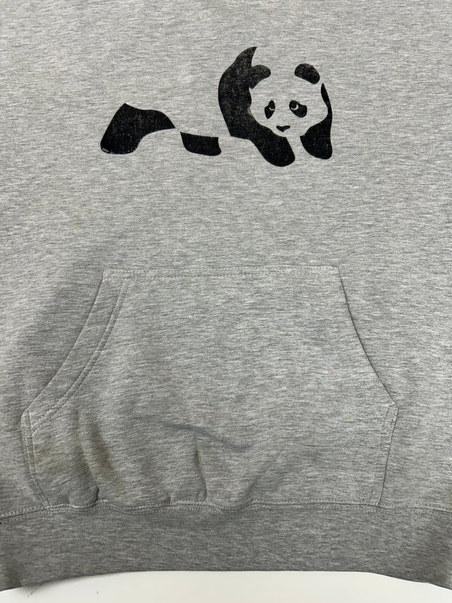 Vintage 00s Enjoi Skateboards Panda Felt Logo Hooded Sweatshirt Worn In As Is 23.75x26 Inches Gray