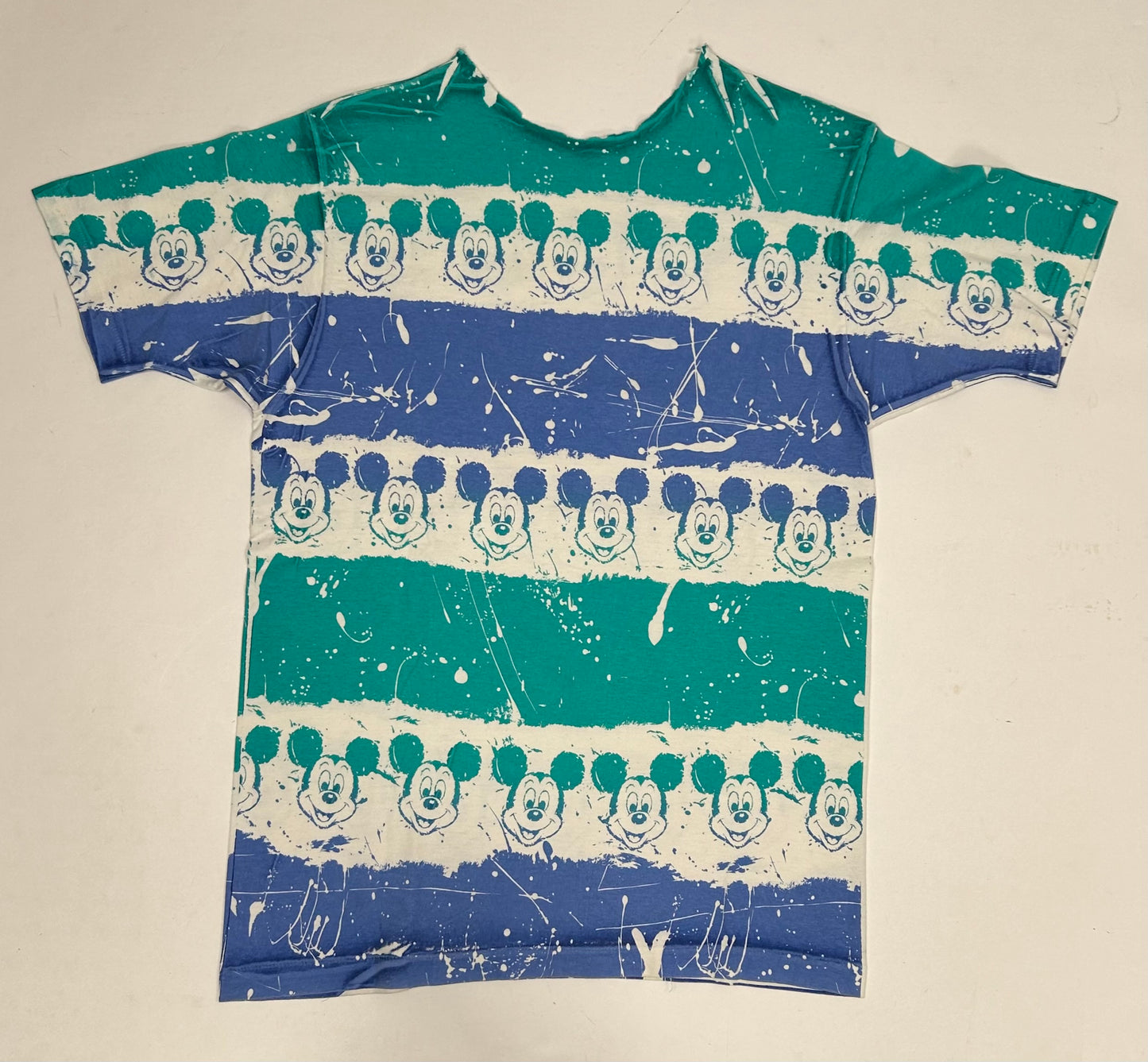 Vintage 80s Disney Mickey Mouse All Over Print Chopped Neck Tee Large/Medium 21x30.5 Inches