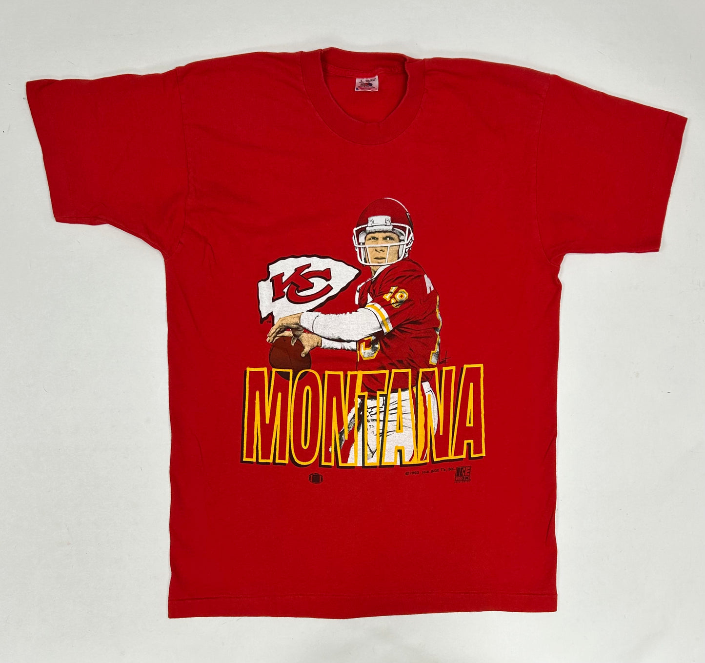 Vintage Joe Montana Kansas City Chiefs NFL T-Shirt Large Ice Box T's 1993 90s