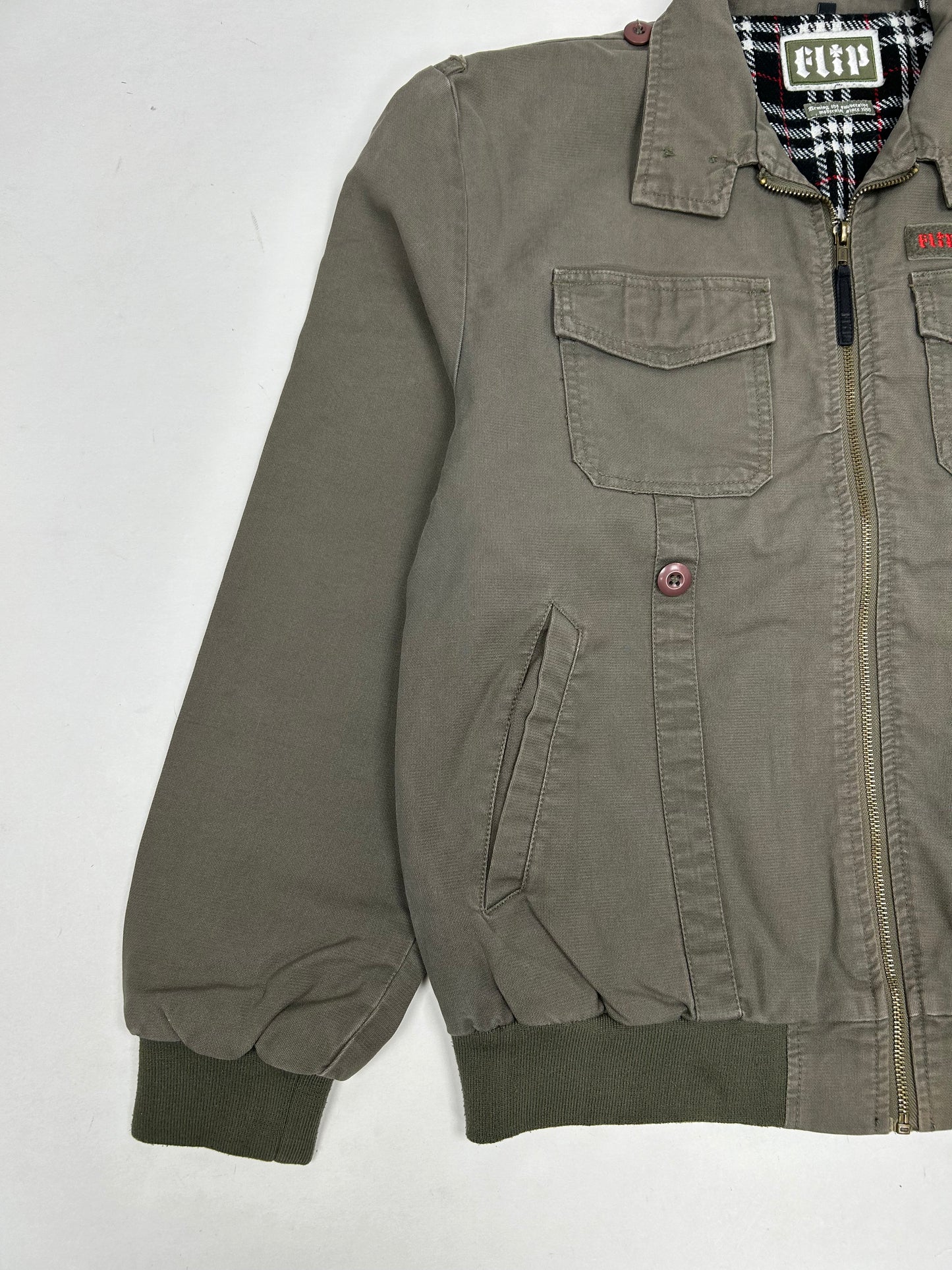 Vintage Flip Skateboards Army Military Style Zip Skateboarding Jacket Medium 24.5x27.25 Inches