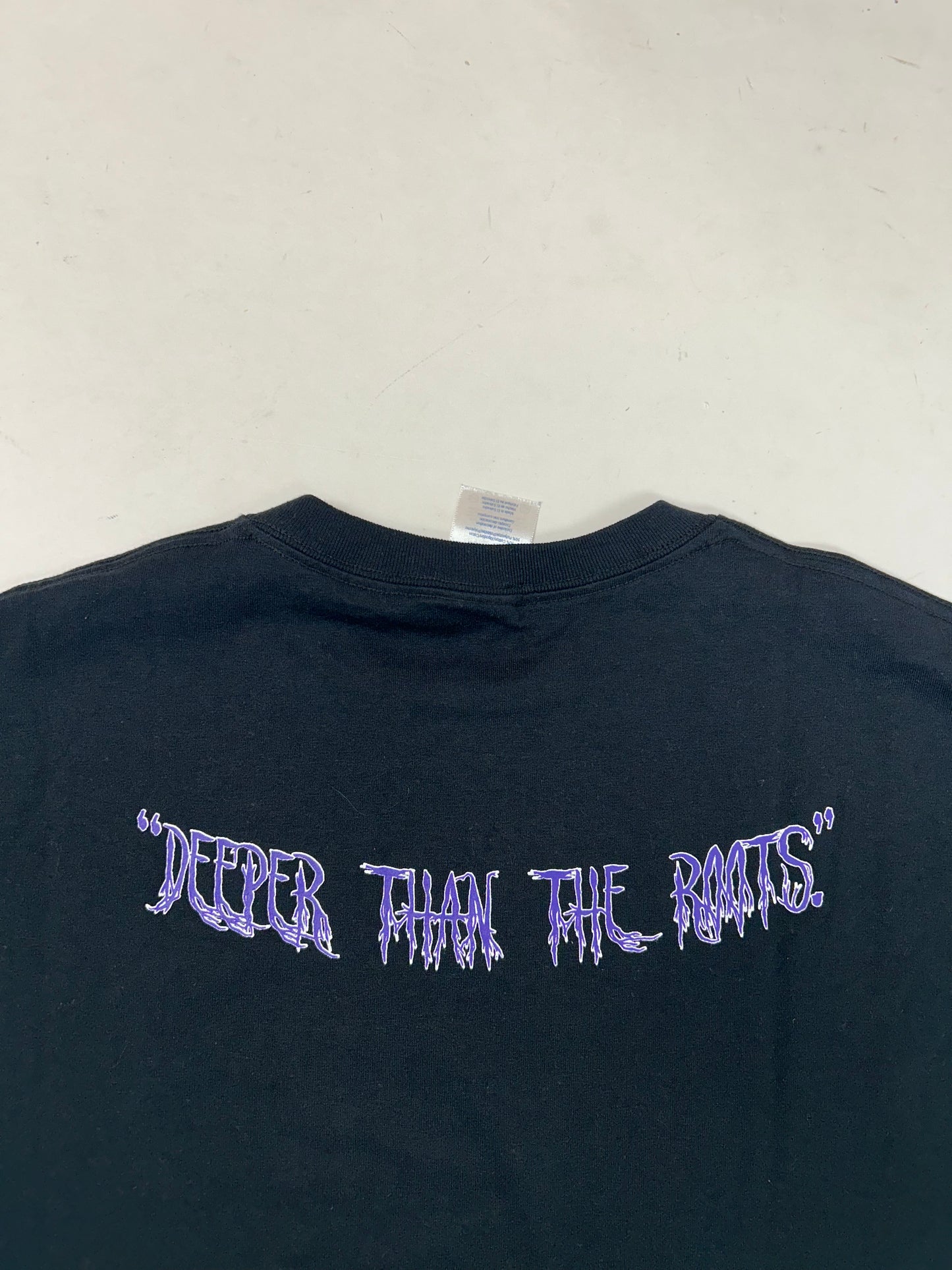 Edgewood NJ first edition “Deeper Than The Roots.” Tee Large 21x28.5 Inches 00s Jerzees 50/50 Blend Made In El Salvador Black