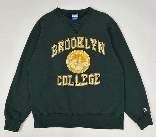 Vintage Brooklyn College Champion Sweatshirt USA Green 95/5 M/L Fit 22.25x27 Inches 90s