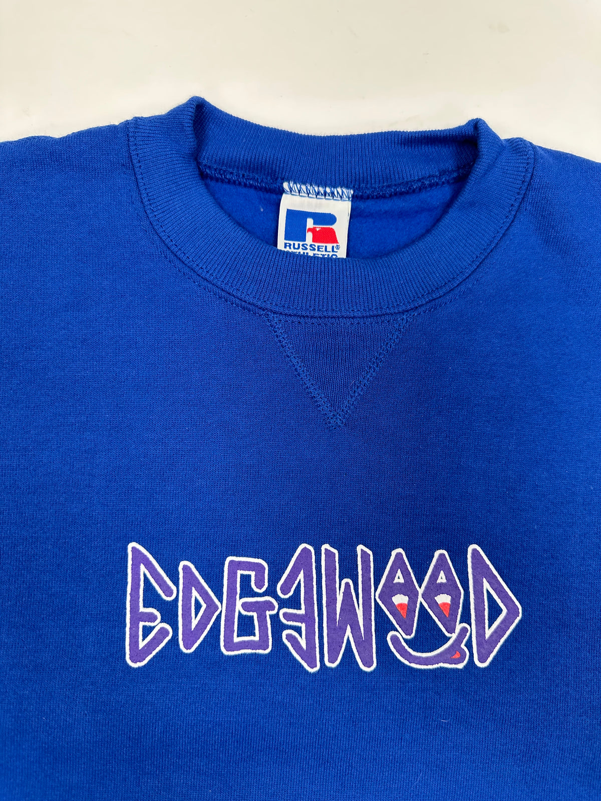 Edgewood NJ “Deeper Than The Roots.” First Edition Crewneck Sweatshirt Tagged Youth Large 90s Russell Athletic 50/50 Blend Made In USA DS Royal Blue 20.75x25