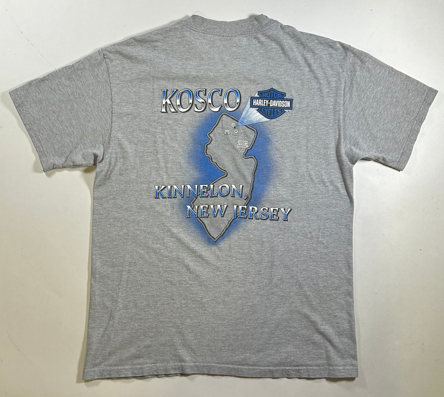 Vintage 2000s Harley Davidson Motorcycles Kosco Kinnelon, NJ American Eagle Tee Large 21.5x29 Inches V-Neck Cut As Is Has Mark