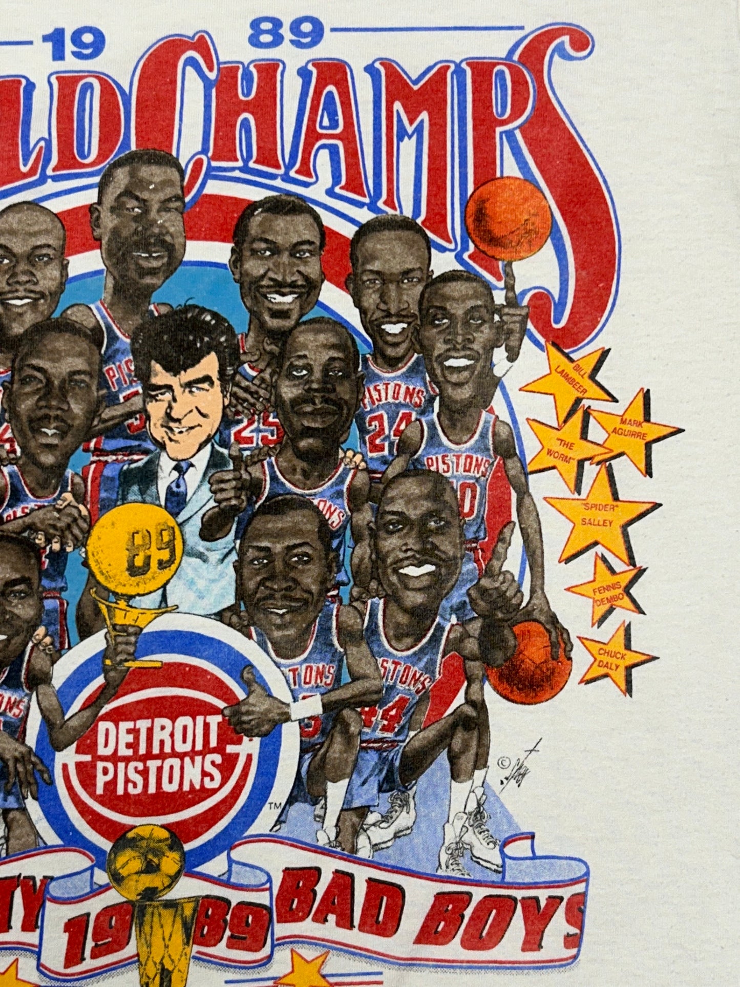 Vintage 1989 Detroit Pistons World Champs Caricature Tee Salem Sportswear M/L