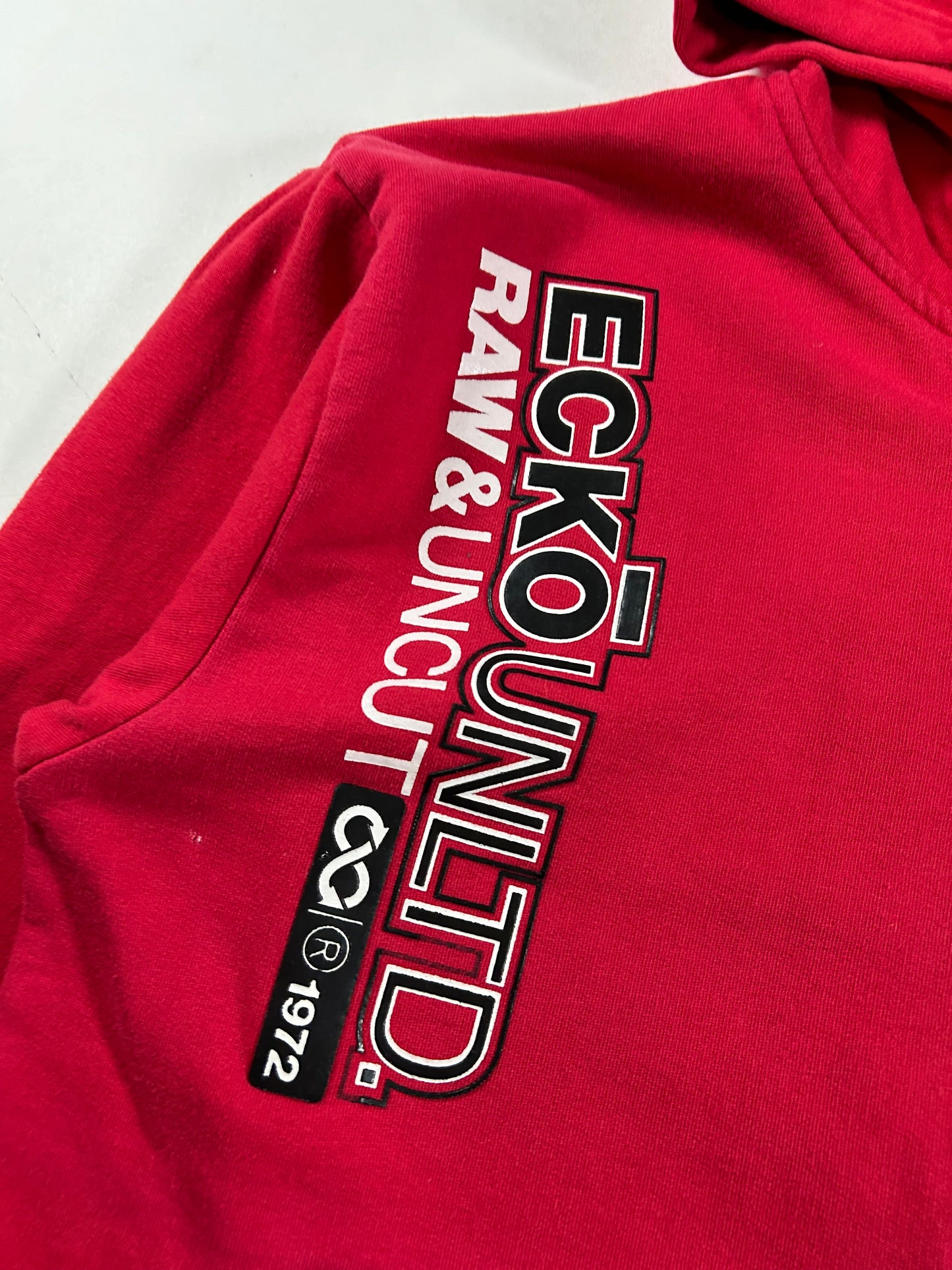 Vintage Eckō Unltd. Raw & Uncut Zip Hooded Sweatshirt Medium 22.75x27.5 Inches Red As Is