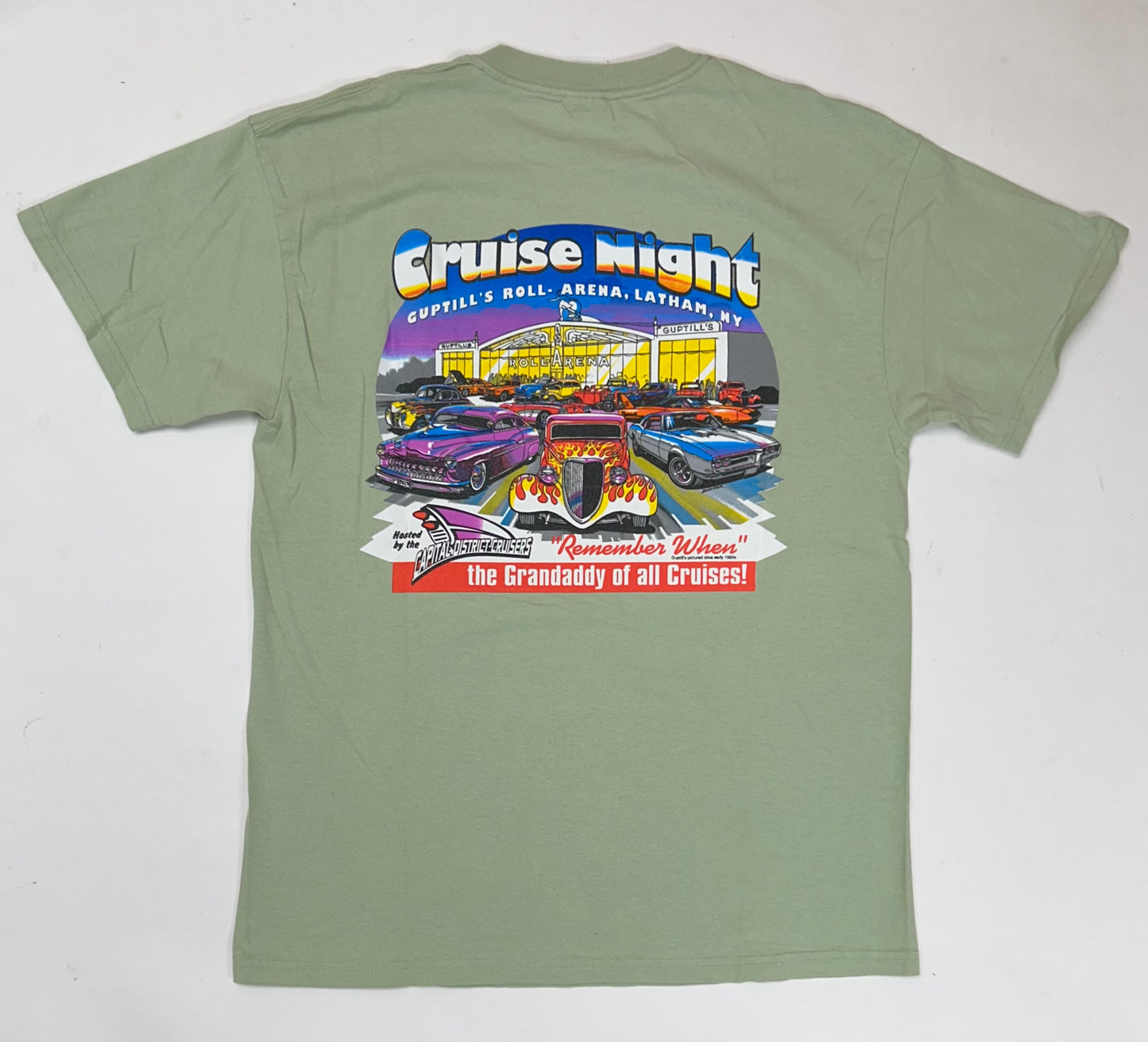 Vintage 2000s Cruise night Guptill’s Roll Arena Latham, NY Capital District Cruisers Car Event Tee Green Large 21.5x29.75 Inches